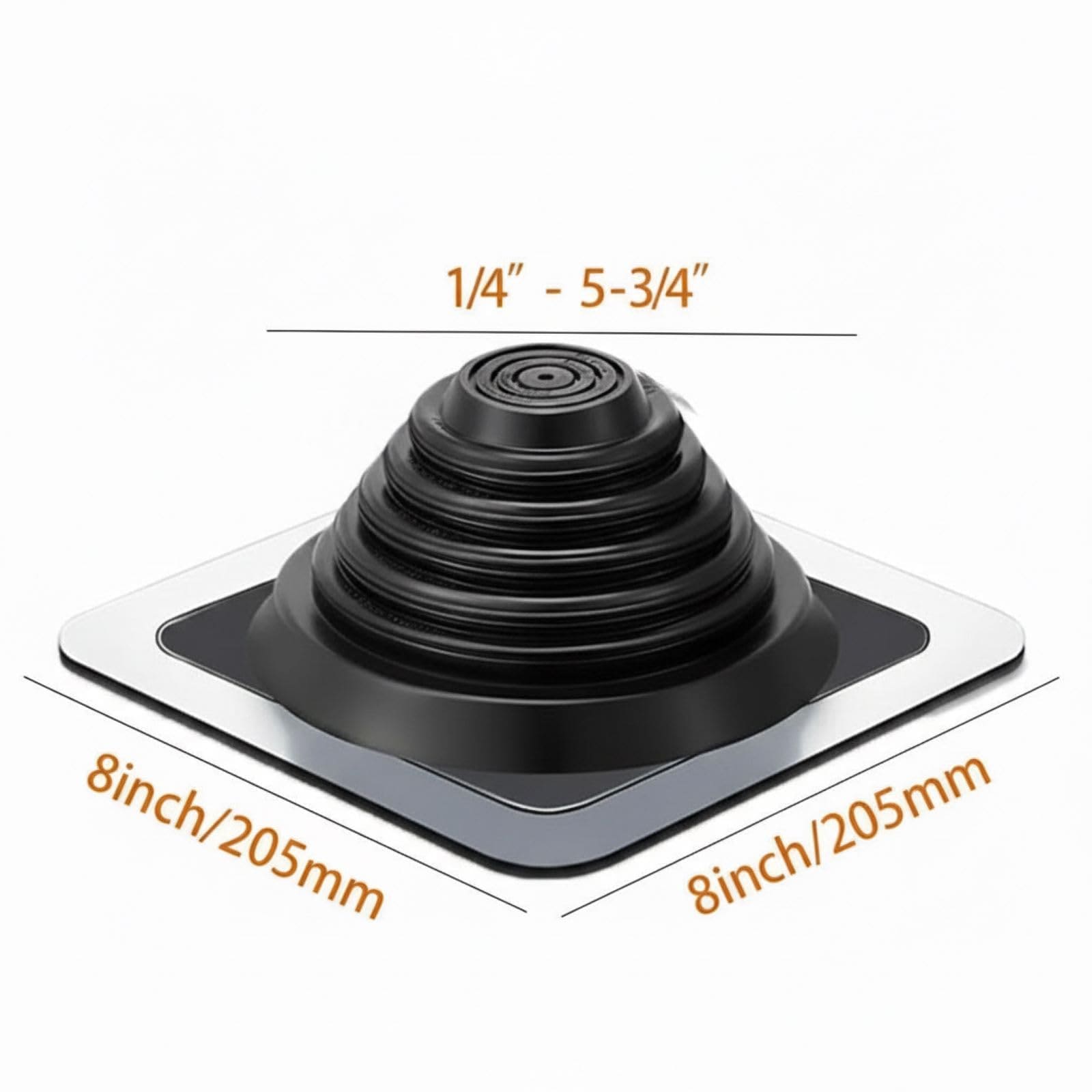 KIWDZFU  Metal Roof Vent Flashing Kit Fits Pipe Diameter One Quarter Inch to Five and Three Quarter Inches Square Base Eight Inch by Eight Inch