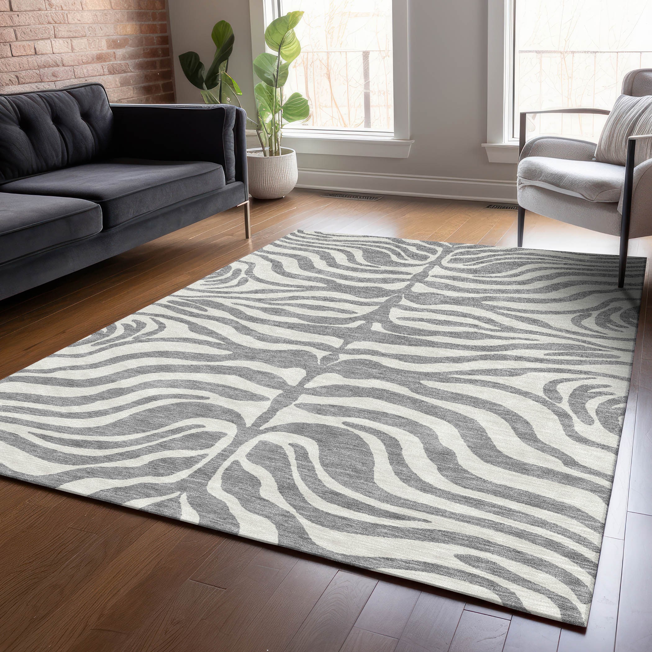 Addison Rugs ACN1042GY5X8 Chantille ACN1042GY 5 x 7 (ft) Polyester Gray Rectangular Indoor/Outdoor Geometric Machine washable Area rug