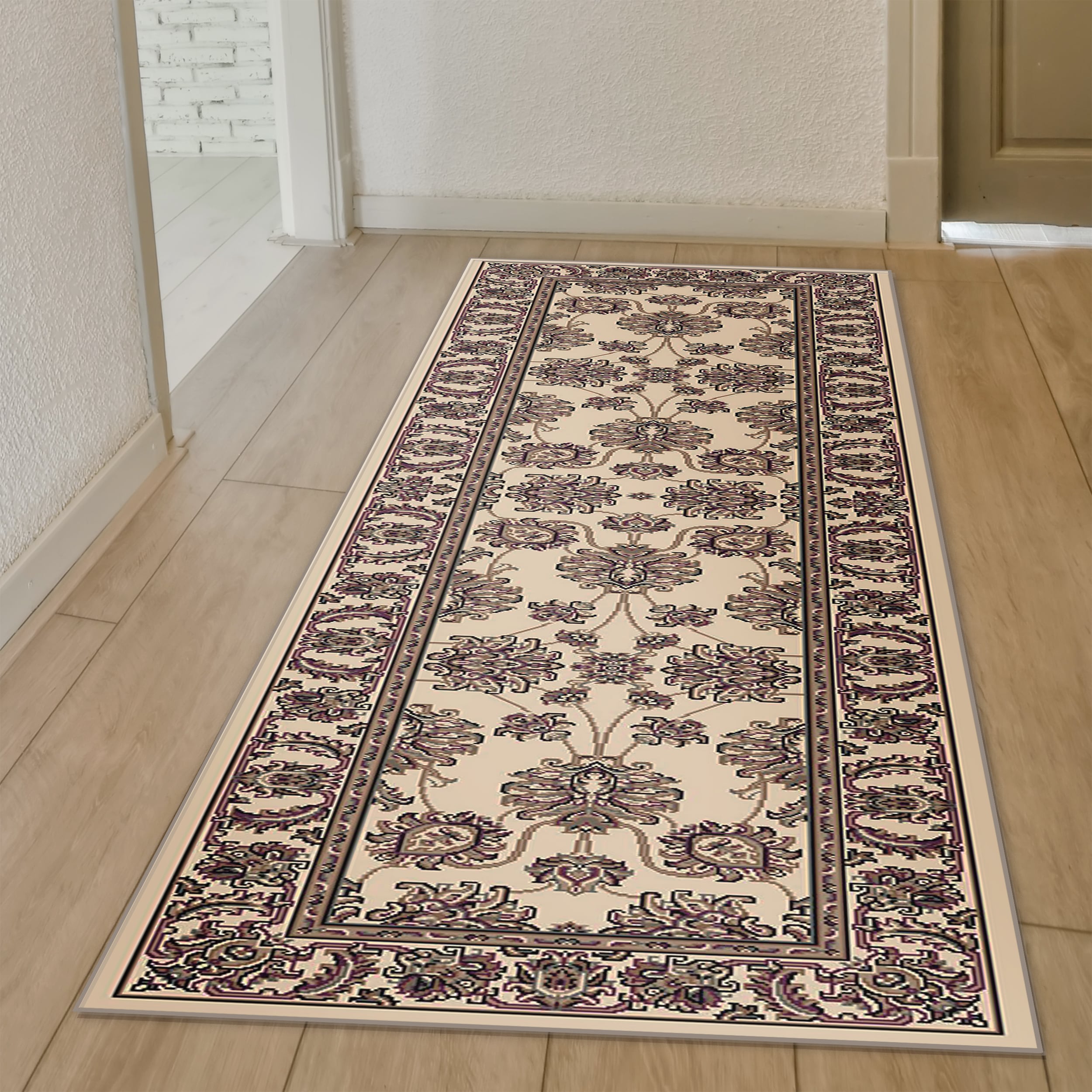 Radici USA 1330/1214/IVORY Noble 2 x 8 (ft) Polypropylene Ivory Rectangular Indoor Floral/Botanical Oriental Runner rug
