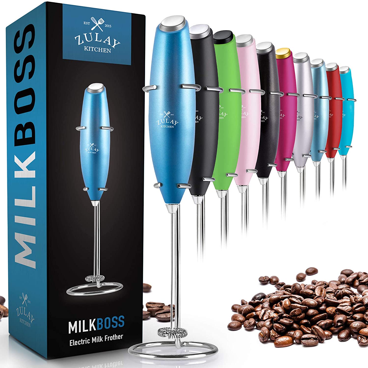 Zulay Kitchen Metallic Blue Milk Frother OG w Stand - Whisking, Coffee, and  More - Plastic Milk Frother - Easy to Clean - Powerful Motor in the Coffee  Maker Accessories department at
