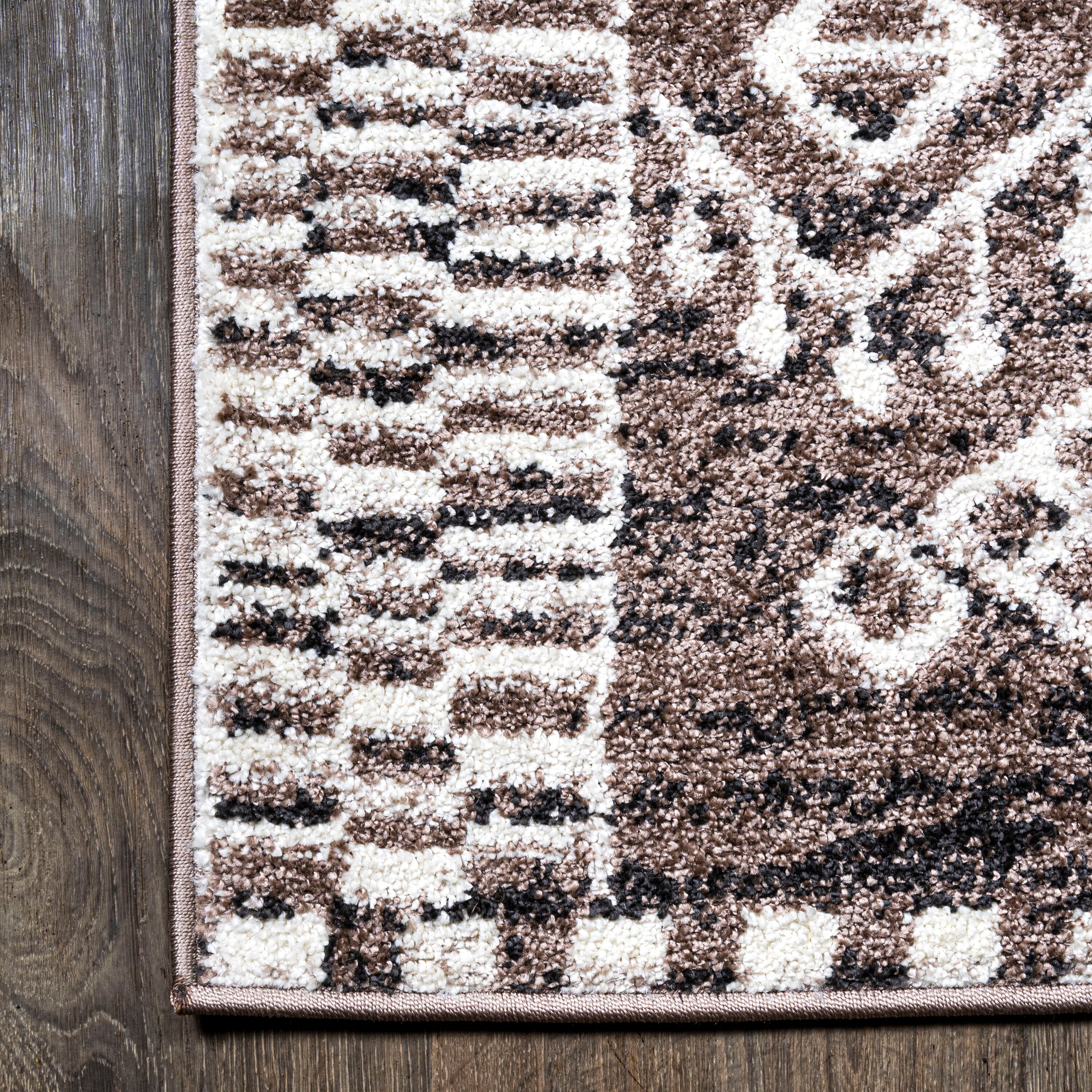 Ivory and Brown Moroccan-Inspired Easy-Care Area Rug