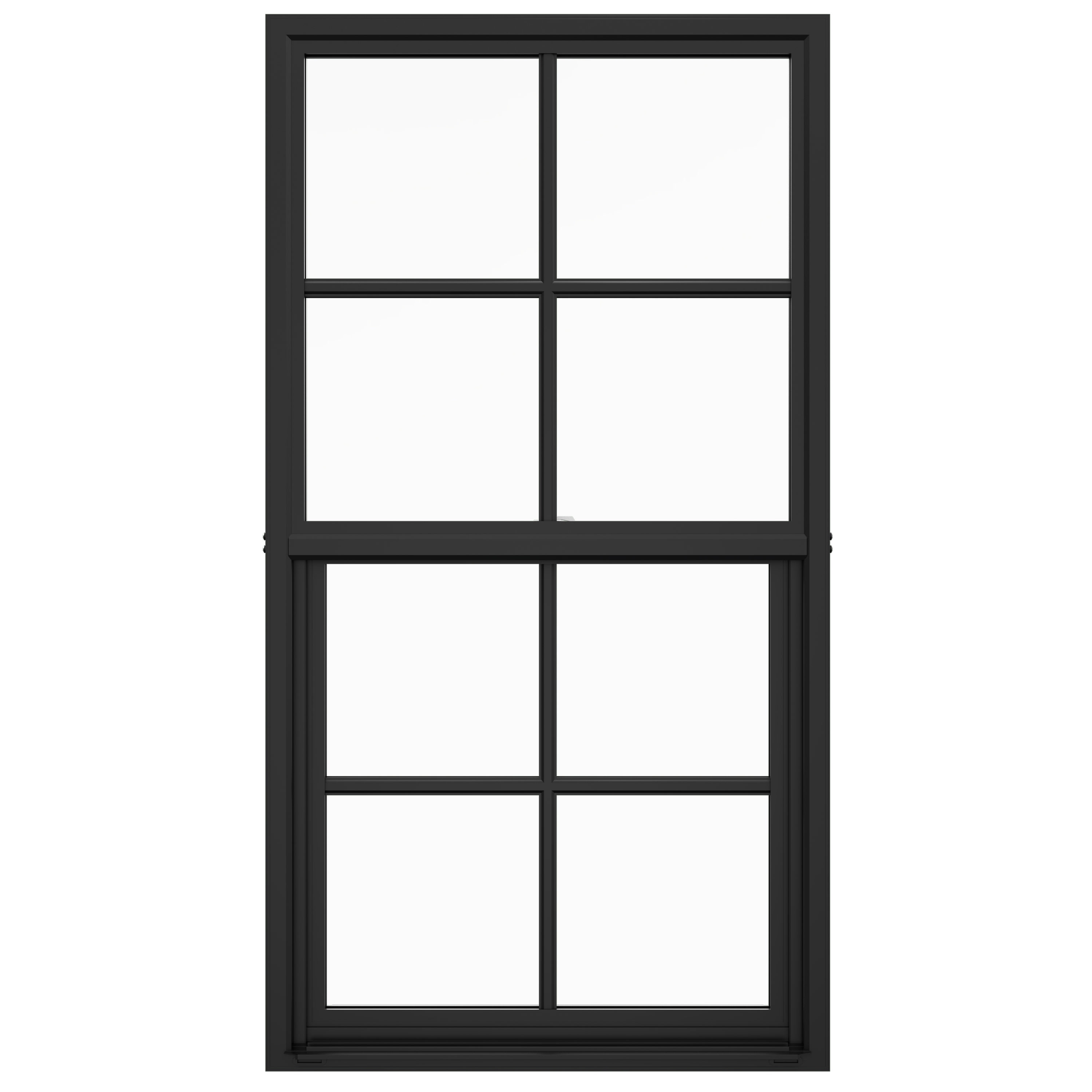 JELD-WEN LOWOLJW242200060 FiniShield V-4500 23-1/2-in x 59-1/2-in Black Exterior Vinyl New construction Single Hung Window Low-E argon Double Pane Glass with Grids, (Full Screen Included)
