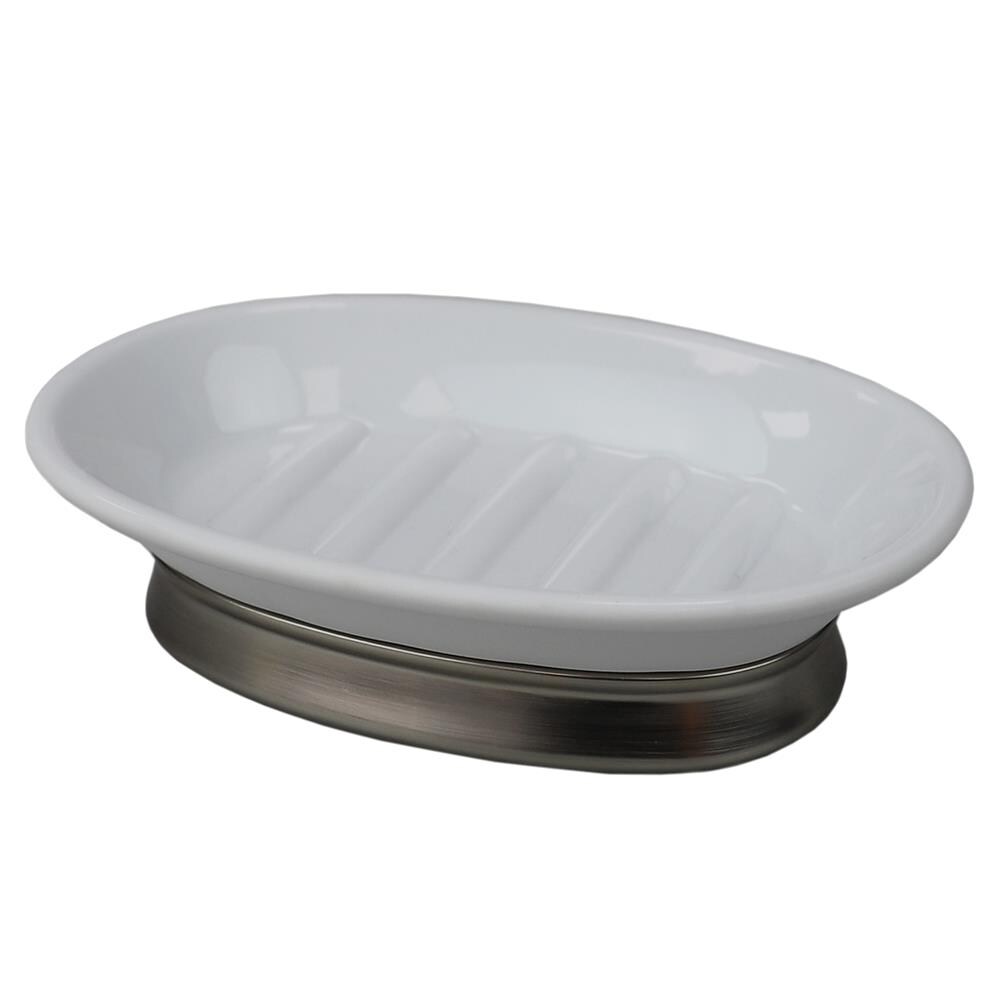 Home Basics LOW69807 Rubberized Plastic Countertop Pedestal Soap Dish with Non-Skid Metal Base, White