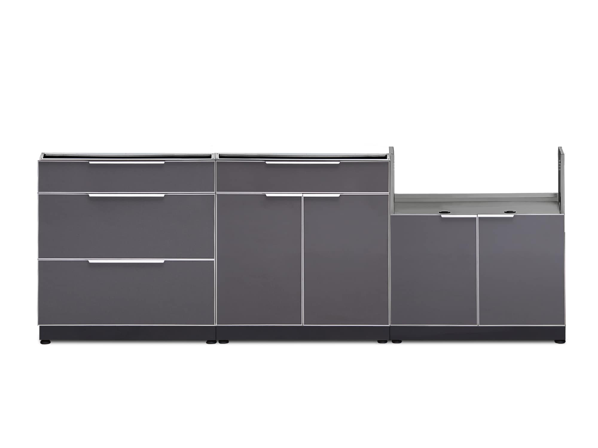 NewAge Products 65286 Aluminum Slate Gray Cabinets 3 -Piece 97.0-in W x 23-in D x 35.5-in H Modular Outdoor Kitchen Set