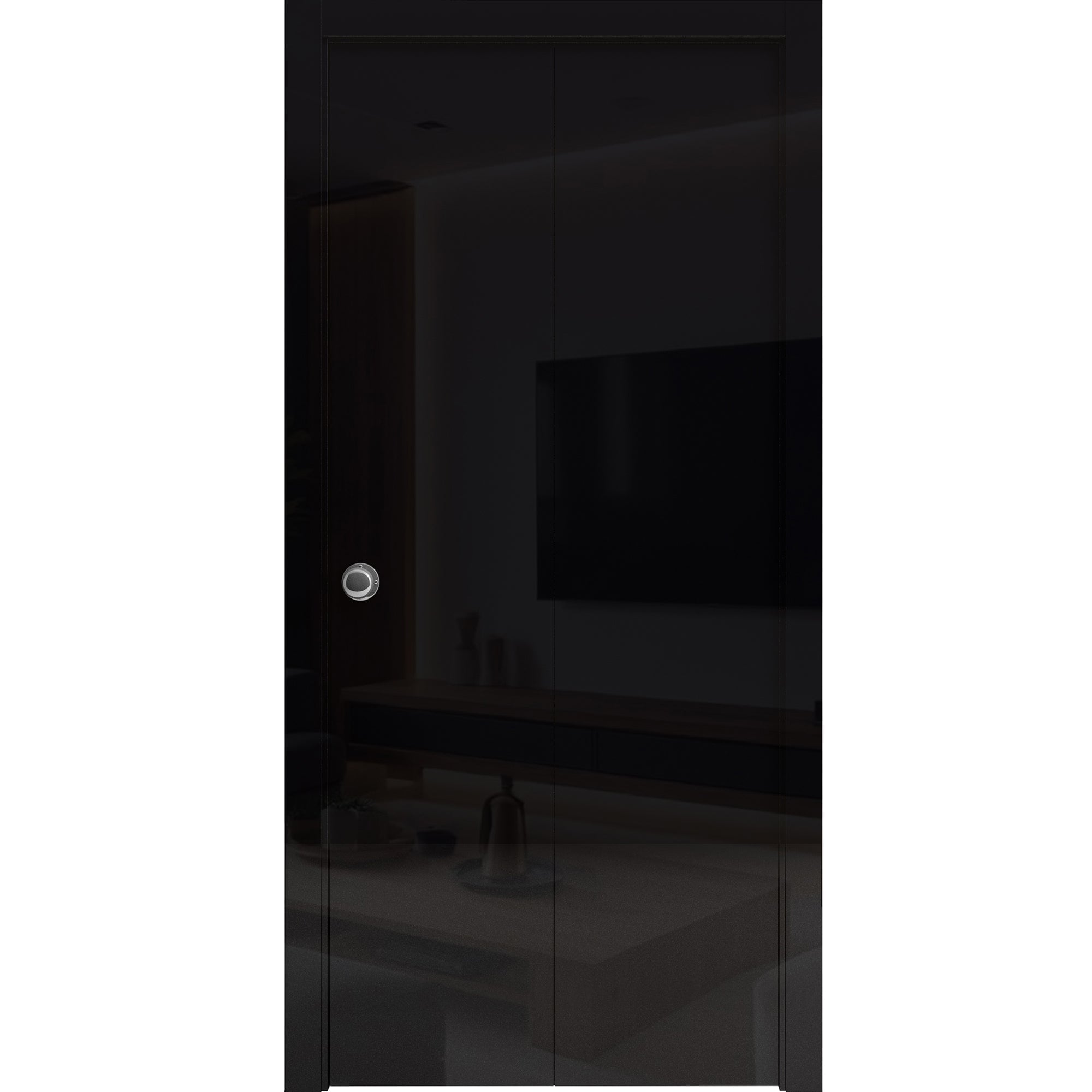 SARTODOORS Sliding Closet Bi-fold Doors 72 x 80 inches - Platinum 0010 Gloss Black - Tracks Trims Hardware Set - Wood Solid Bedroom Wardrobe Doors