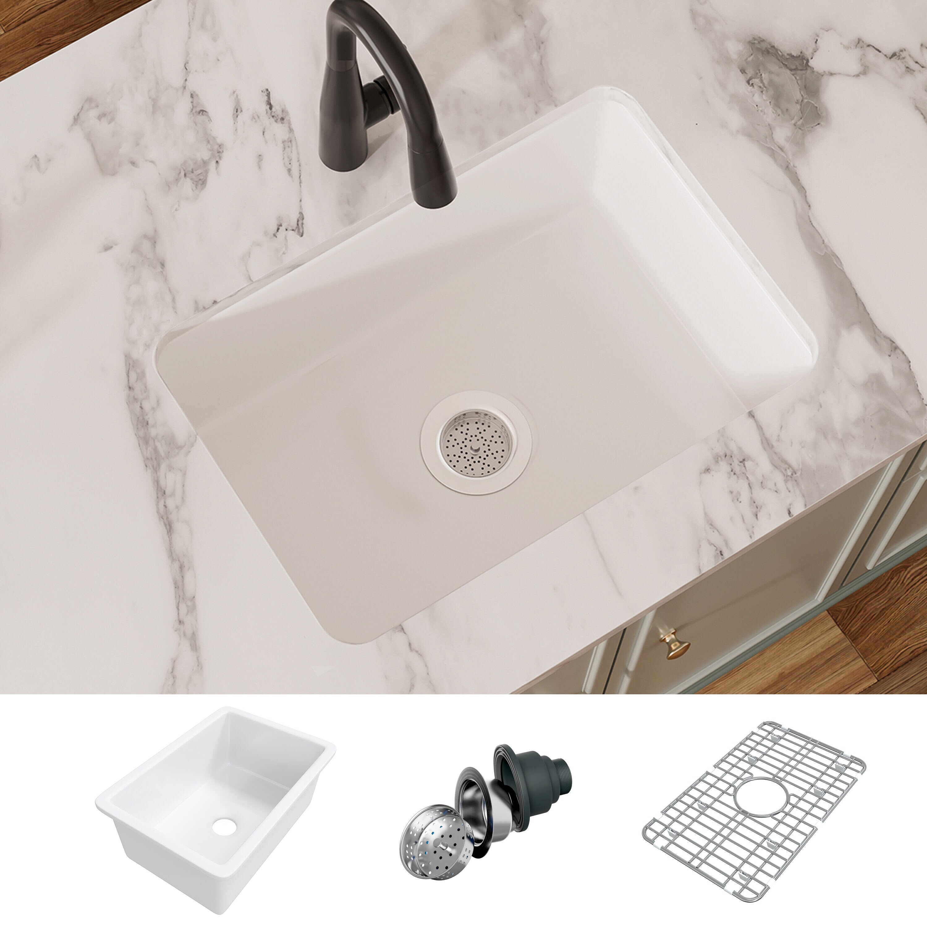 Eridanus ERI-FS-105MB 33 L x 20 W Farmhouse Kitchen Sink with Sink Grid and Basket Strainer Finish: Matte Black