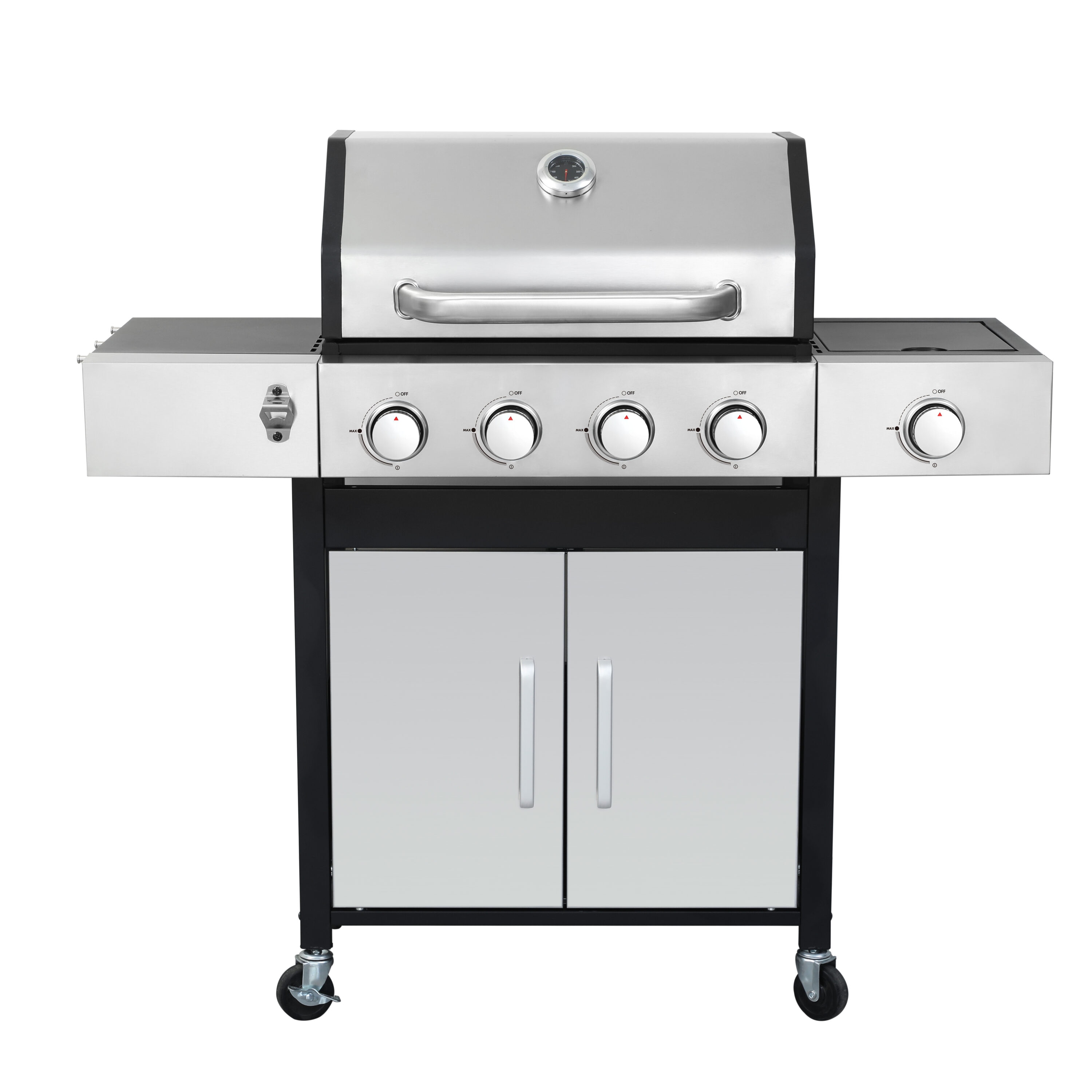 Mondawe MO-RRK76BK Black and Silver 4 -Burner Liquid Propane Gas Grill 1 -Side Burner