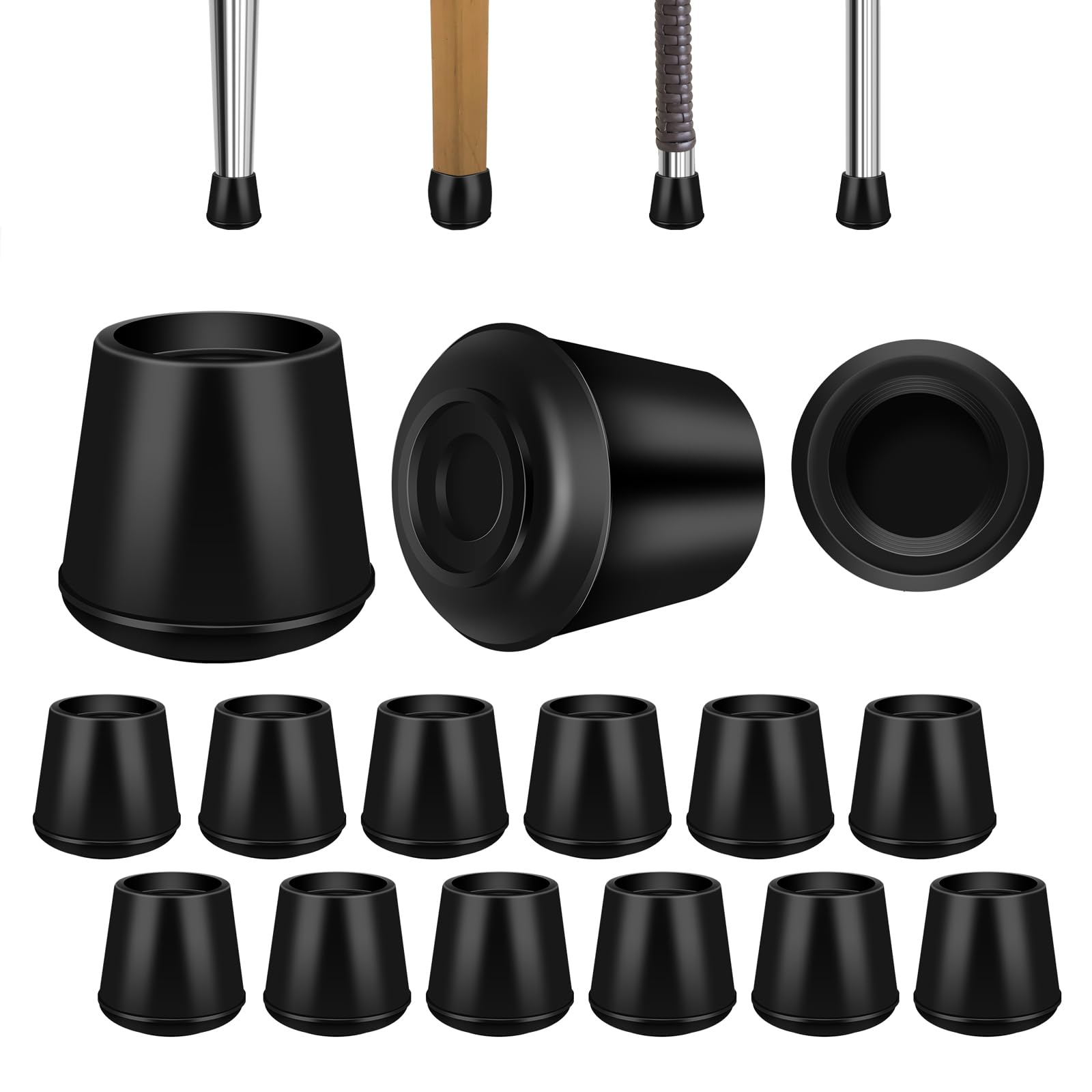 Phyfalip  One Inch Round Rubber Chair Leg Tips Non Slip Floor Protectors for Furniture Legs Black Reduce Noise Prevent Scratches for Hardwood