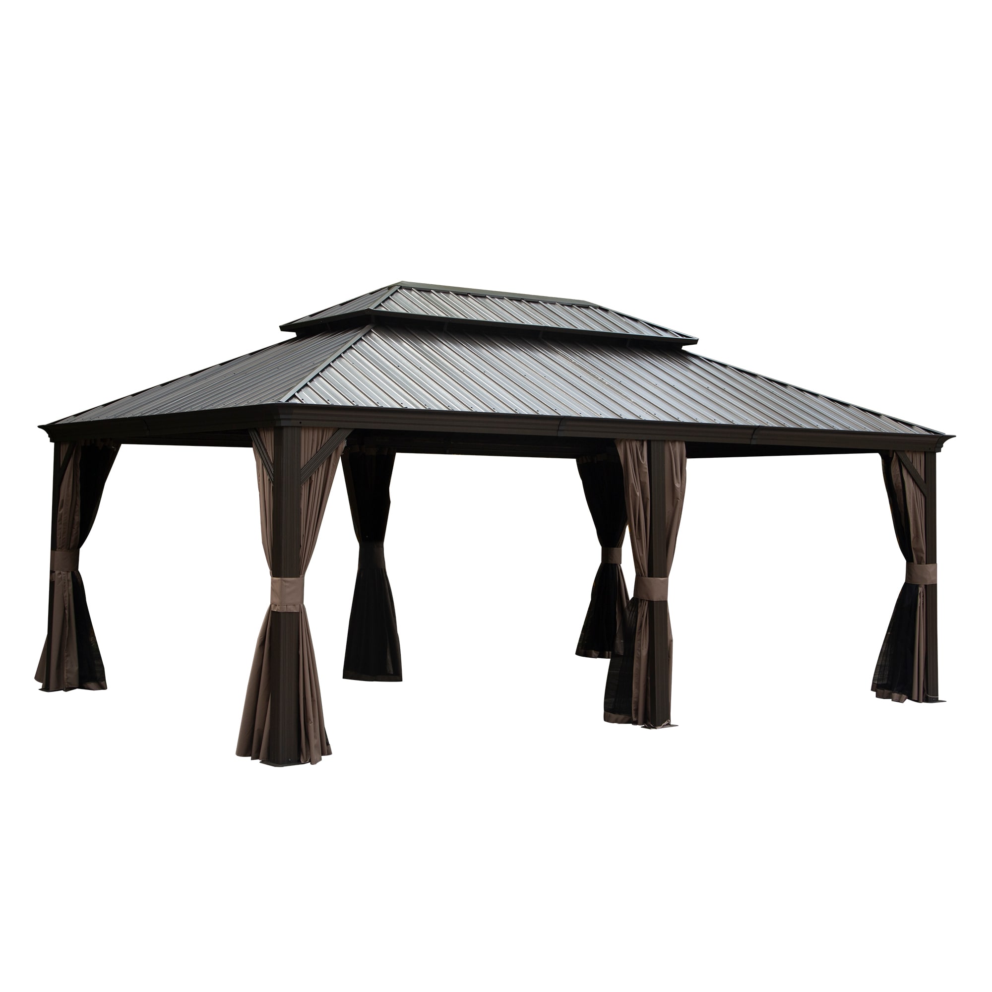 Clihome CL-CPL-00098 19.48-ft x 13.80-ft Outdoor Living 14x20FT Hardtop Gazebo Permanent Metal Gazebo Brown Gazebo with Hardtop Roof (Screen Included)