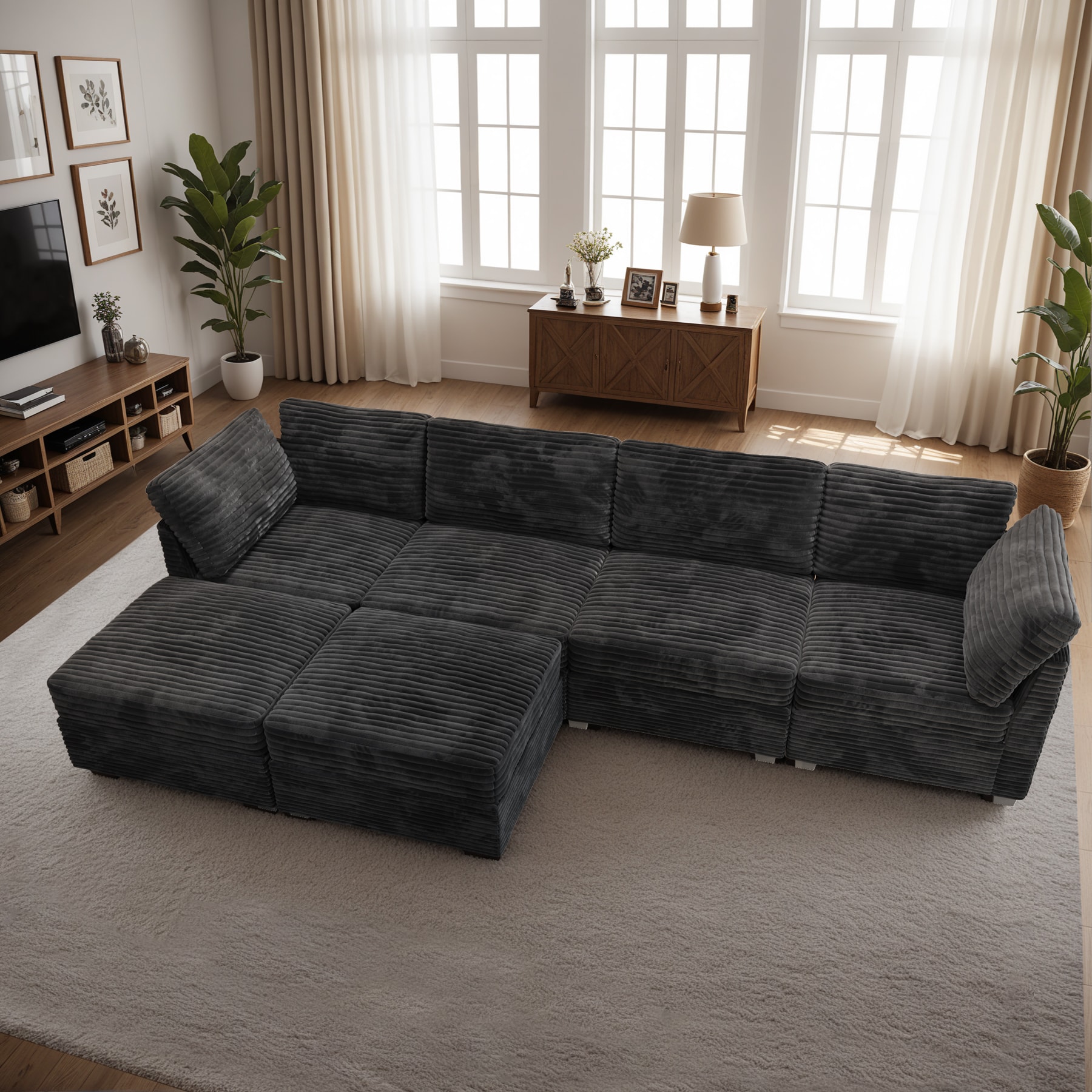 ALTRIGUS 6L-YOYO430-61-AL 130.72-in Modern Black Plush 6+ -seater Sectional