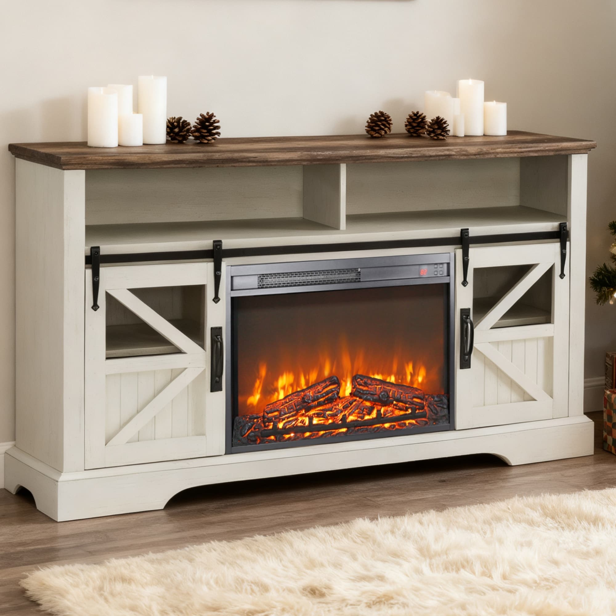 Bybafun 26-in W x 17.5-in H Black For TV Stand Electric Fireplace Insert