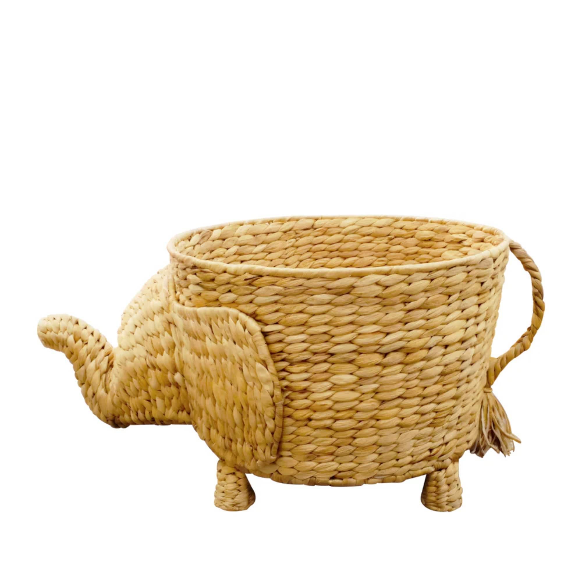 VNT Signature Handwoven Elephant Basket Natural Animal Shaped Storage Bin With Trunk and Tail Accents