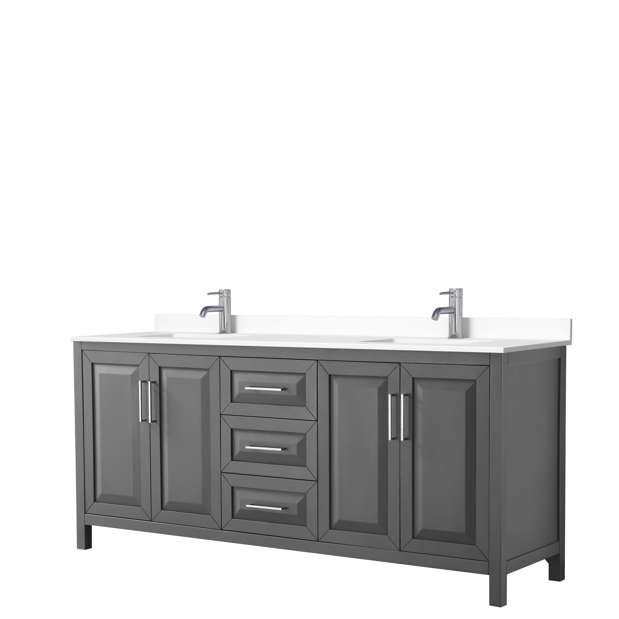 Wyndham Collection WCV252580DKGWCUNSMXX Daria 80-in Dark Gray with Polished Chrome Trim Undermount Double Sink Bathroom Vanity with White Cultured Marble Cultured Marble Top