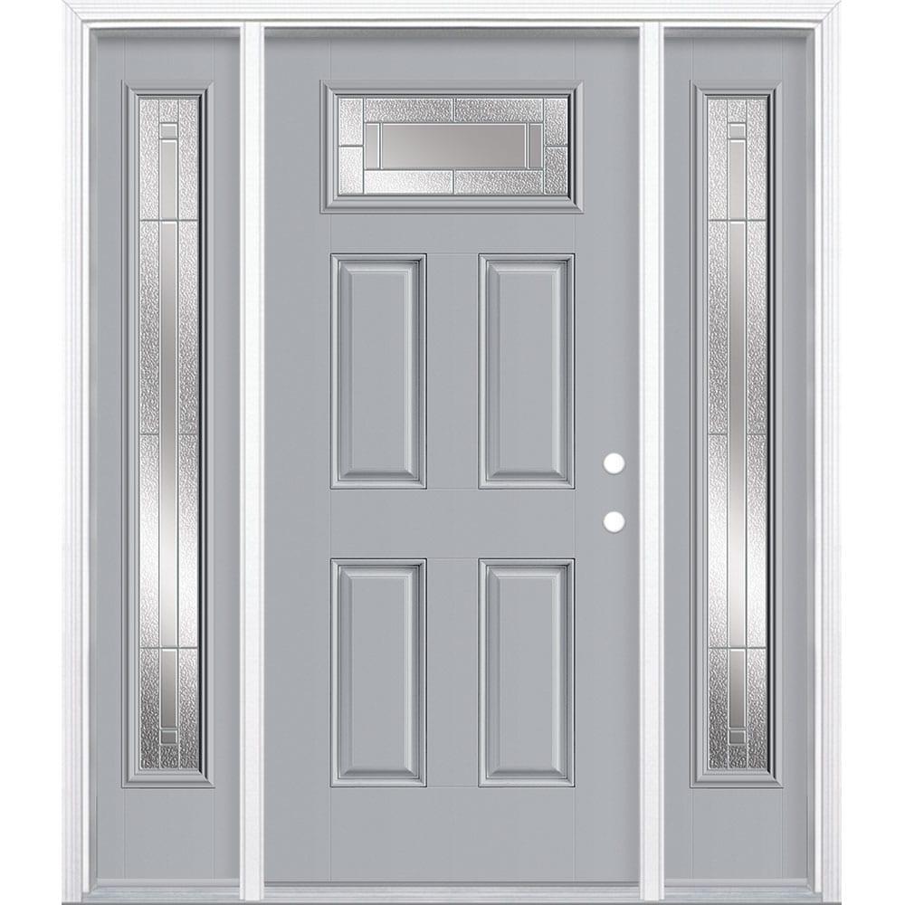 Masonite 3420039 Focus 64-in x 80-in x 4-9/16-in Fiberglass 1/4 lite Left-hand inswing Infinity Gray Painted Prehung Front Door with Sidelights with Brickmould Insulating core