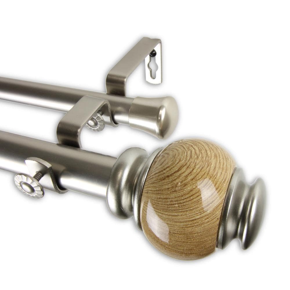 Hart & Harlow L100-25-665-D Mariam 1-in 66-in to 120-in Satin nickel Steel Double curtain rod with Finials