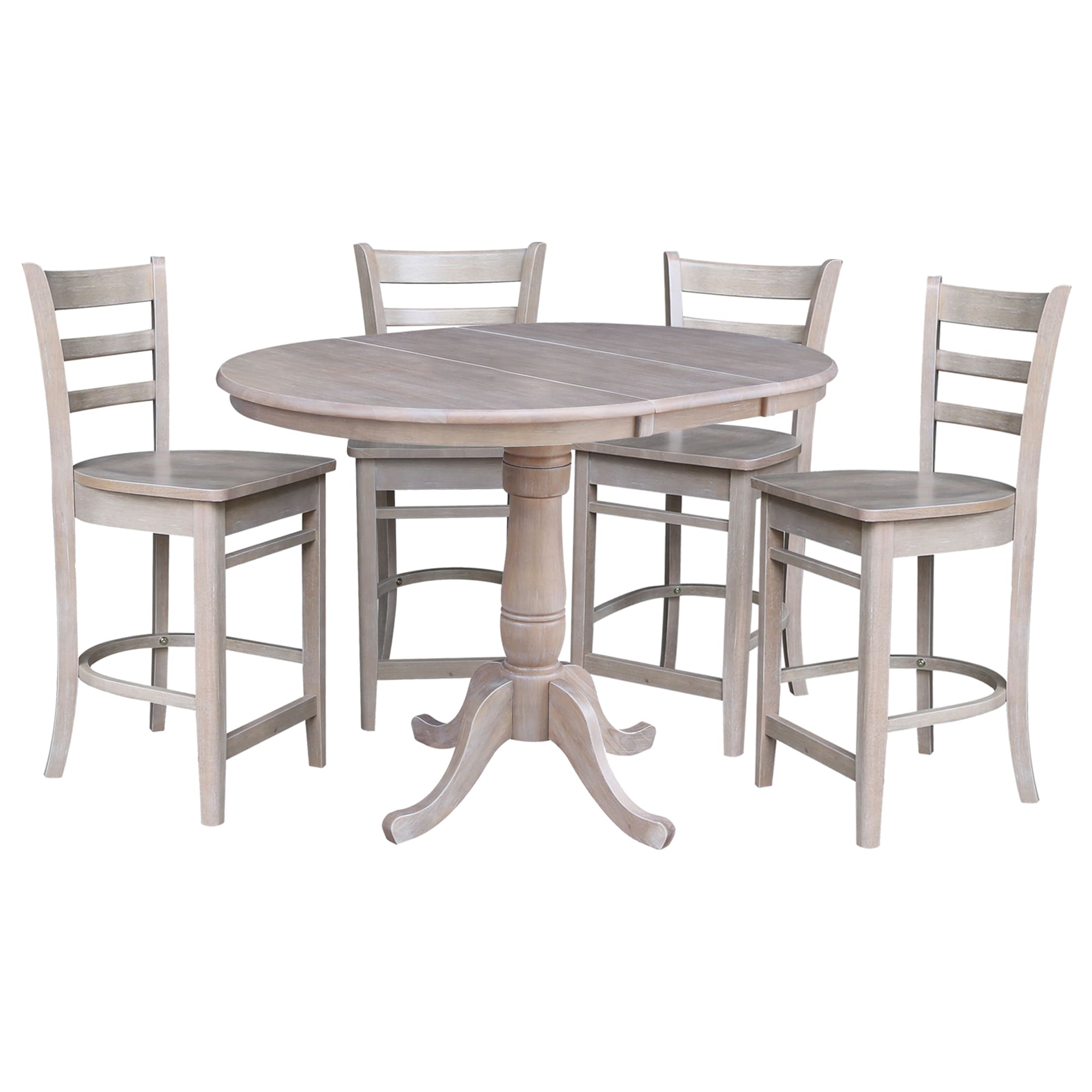 International Concepts K09-36RXT-S6172-4 Washed Gray Taupe Traditional Dining Room Set with Round Table ( Seats 4 )