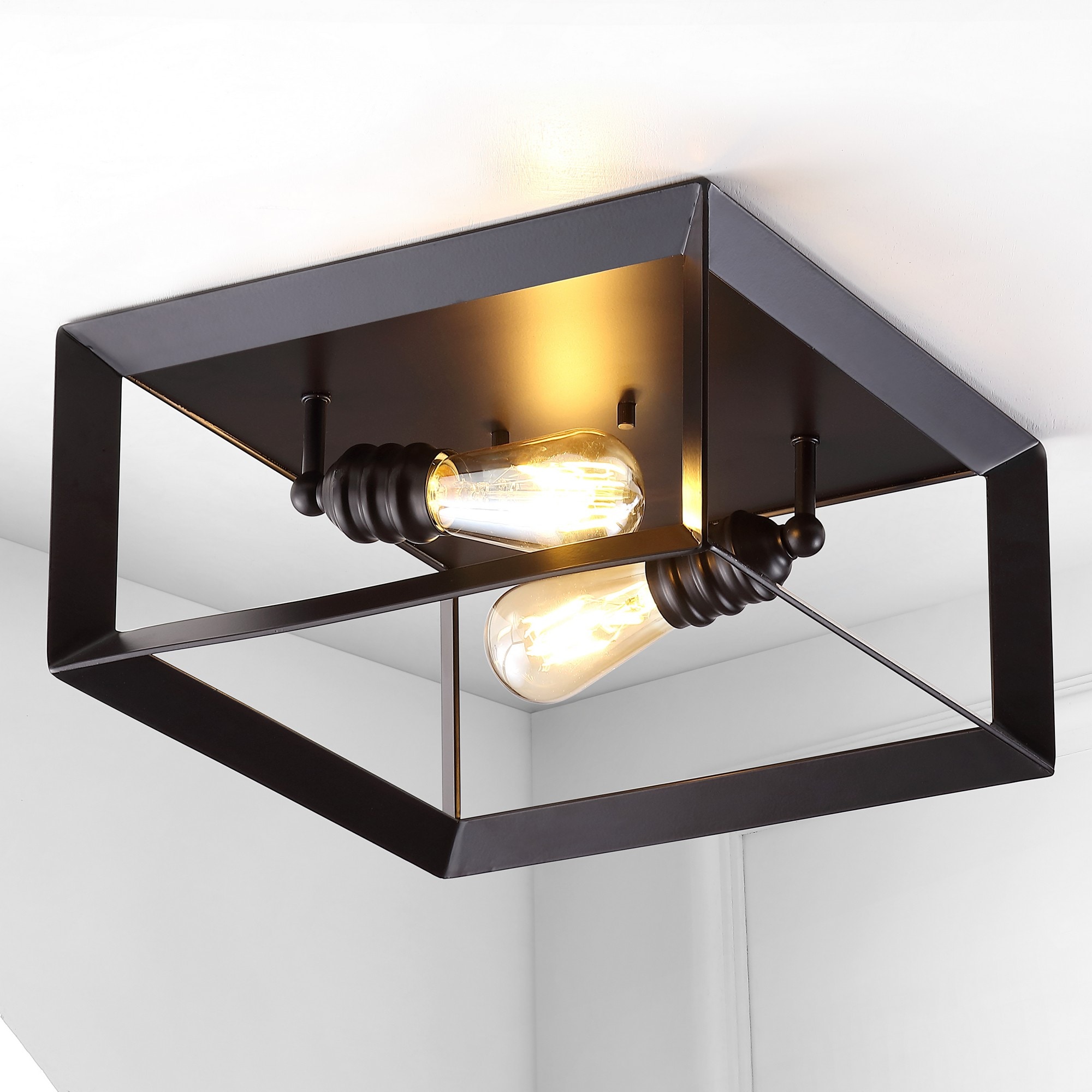 JONATHAN  Y Marfa Square 13-in. 2-Light Iron Modern Farmhouse LED Flush Mount - Oil Rubbed Bronze