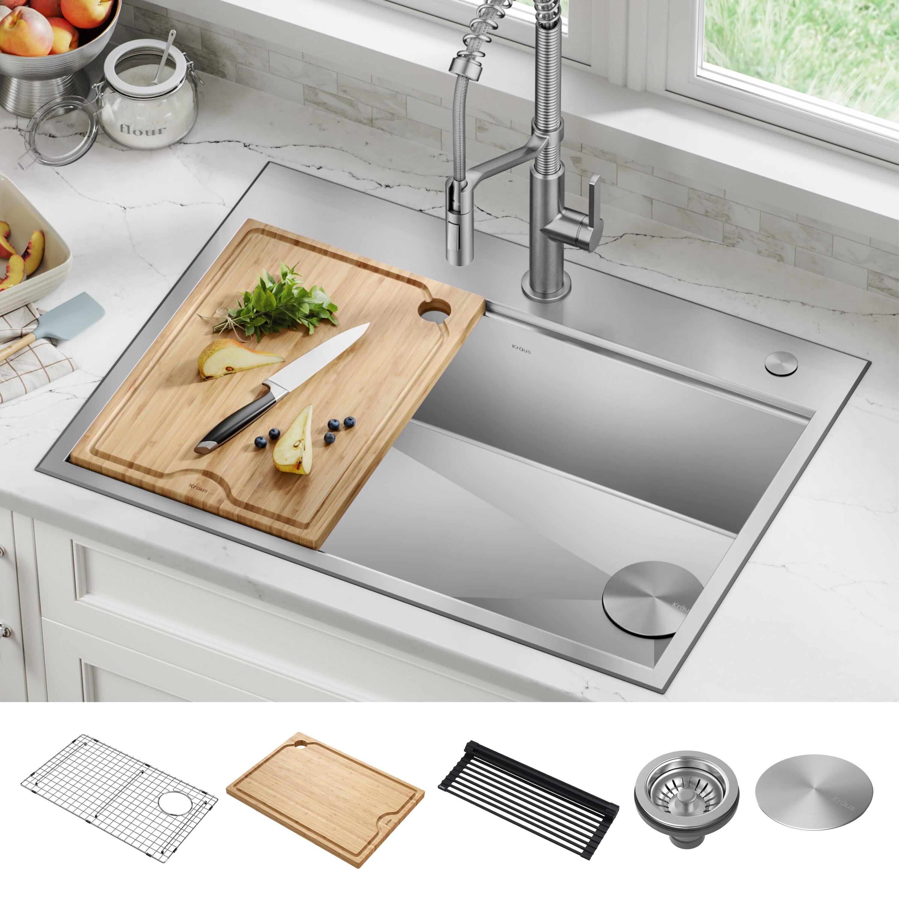Kraus Kore Drop-In 30-in x 22-in Stainless Steel Single Bowl 1-Hole  Workstation Kitchen Sink in the Kitchen Sinks department at