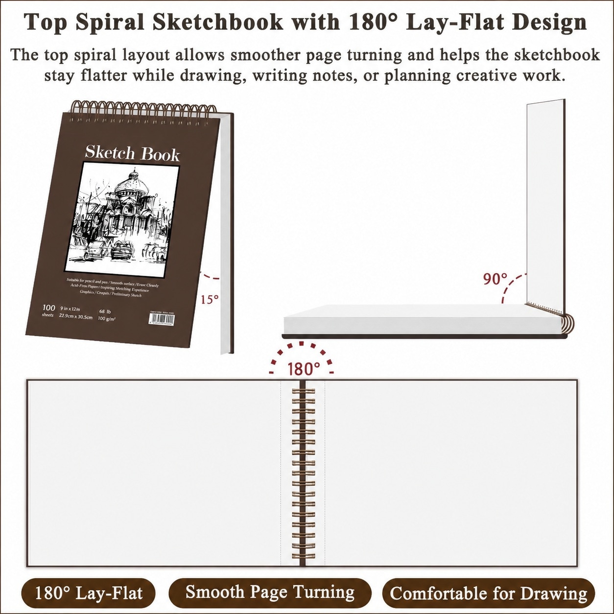 Anqtovp 9 by 12 Top Spiral Bound Sketch Book Two Pack 100 Sheets Each ...