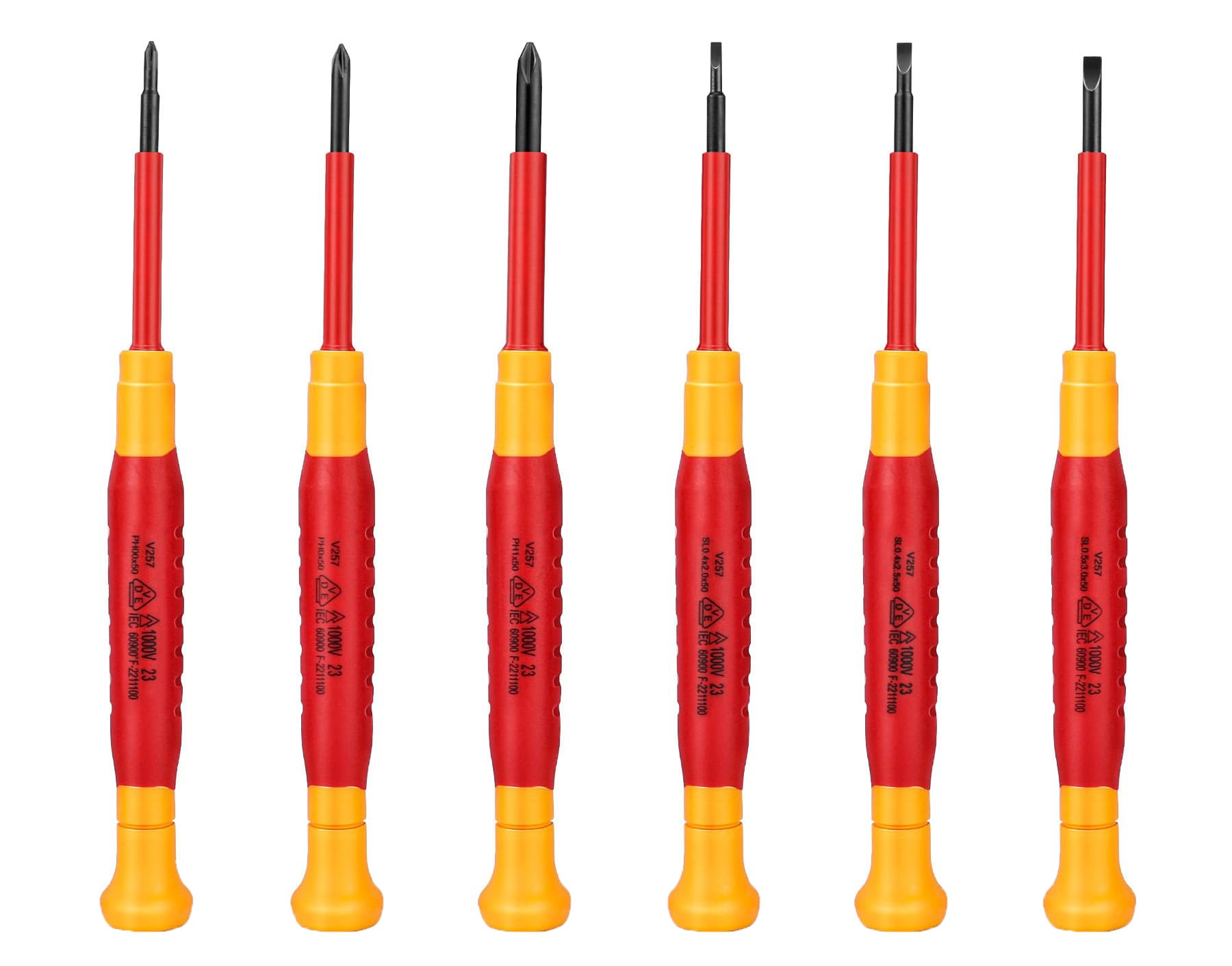 Etokfoks  6 in Shank 6 Bit Red Insulated Precision Screwdriver Set Slotted Phillips Magnetic Tip 6 Piece