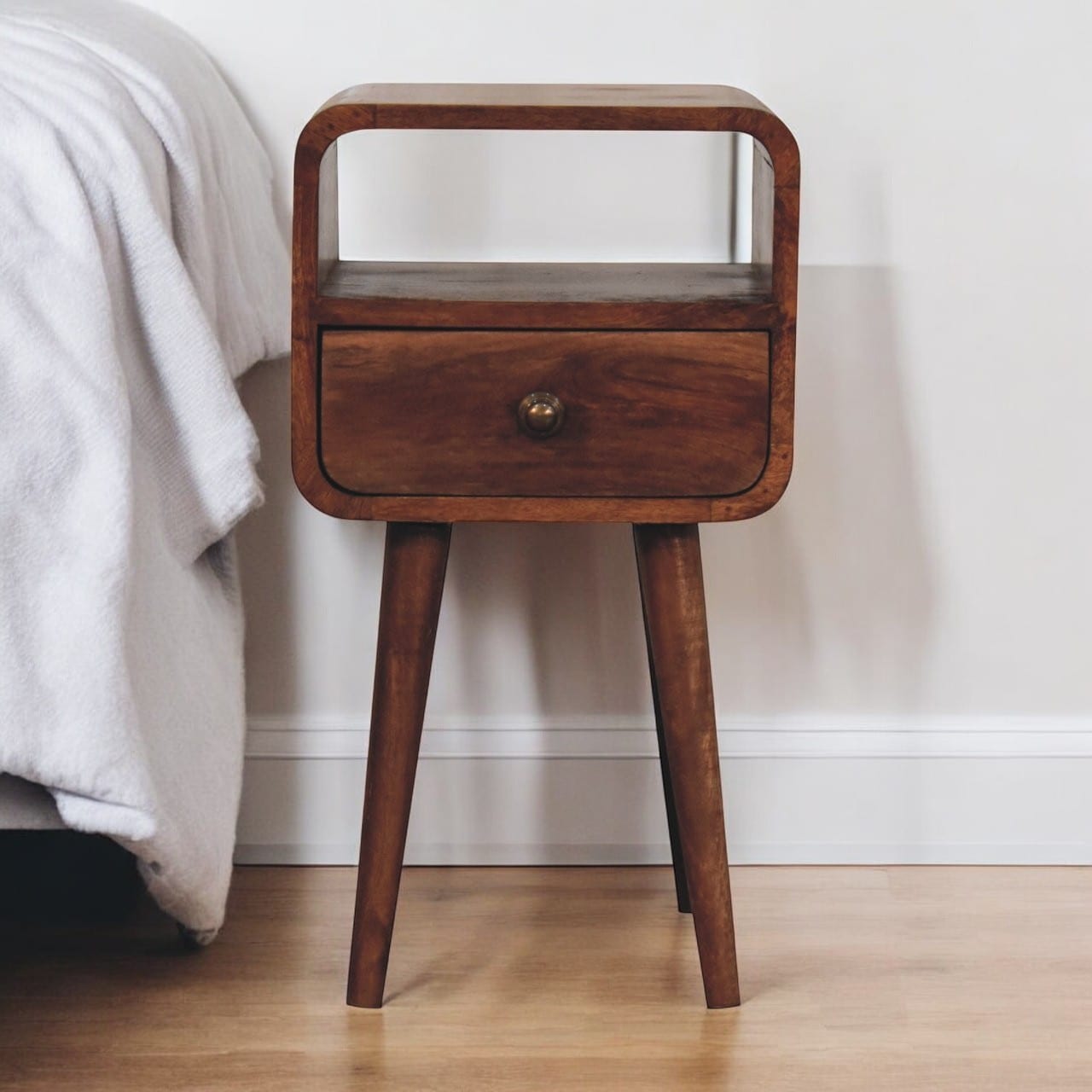 GLANZEND 1 Drawer Nightstand Bedside Table Solid Wood with Solid Wood ...