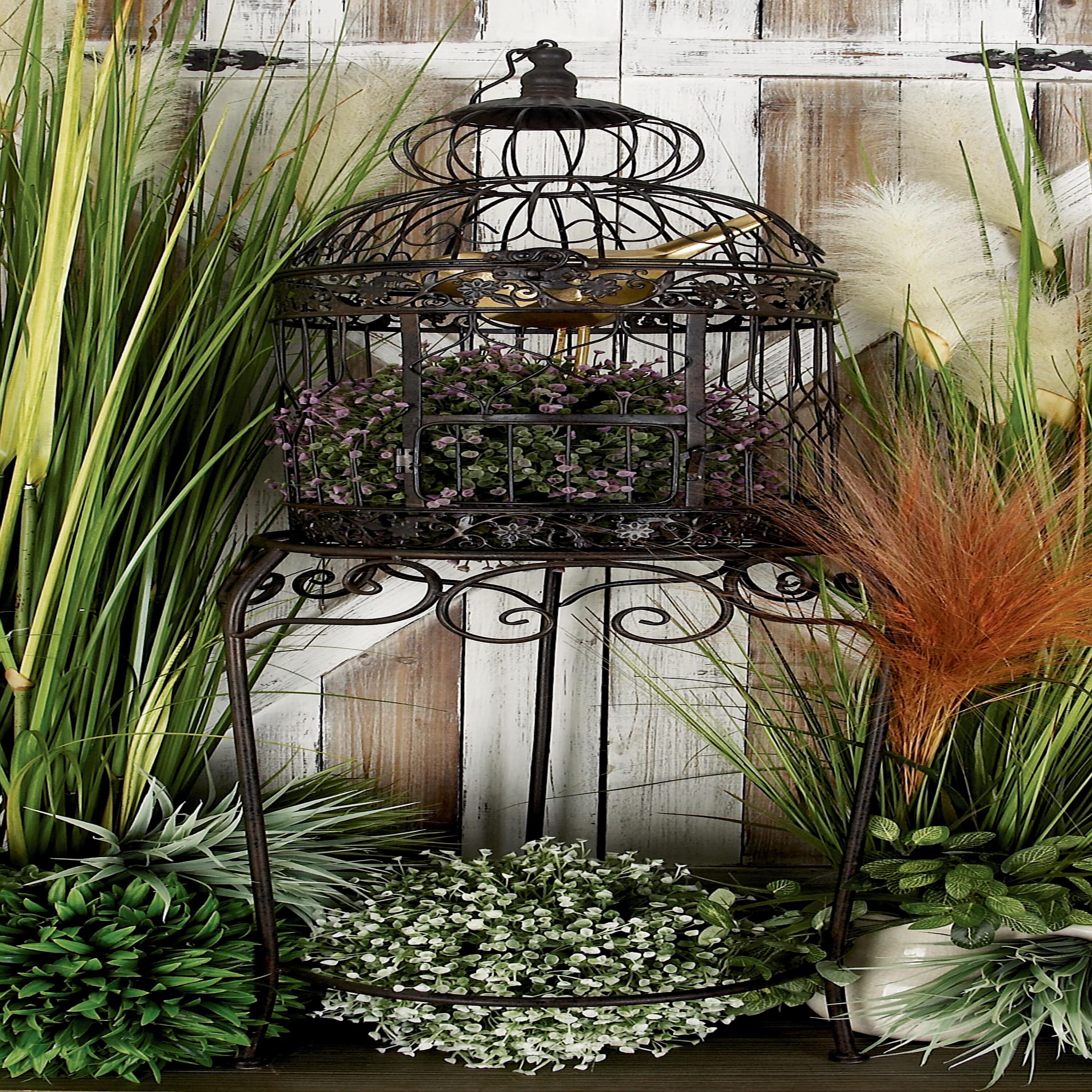 Victorian Black Metal Birdcage with Stand and Hook