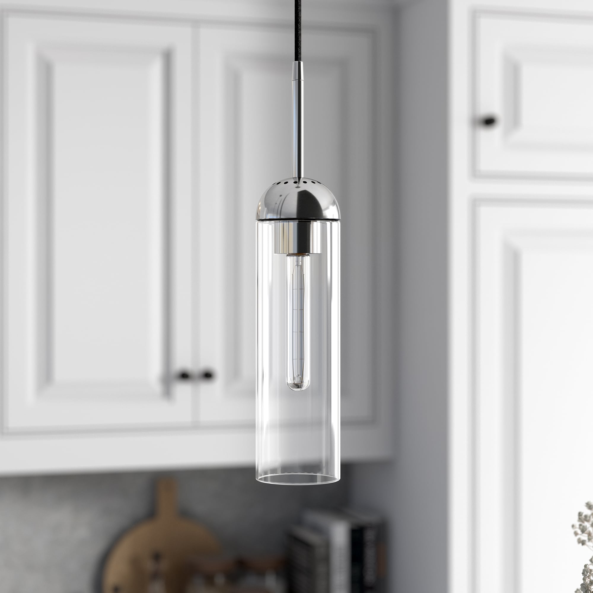 Hailey Home PD0649 Kagan Polished Nickel Transitional Clear glass Drum Medium Hanging Pendant light