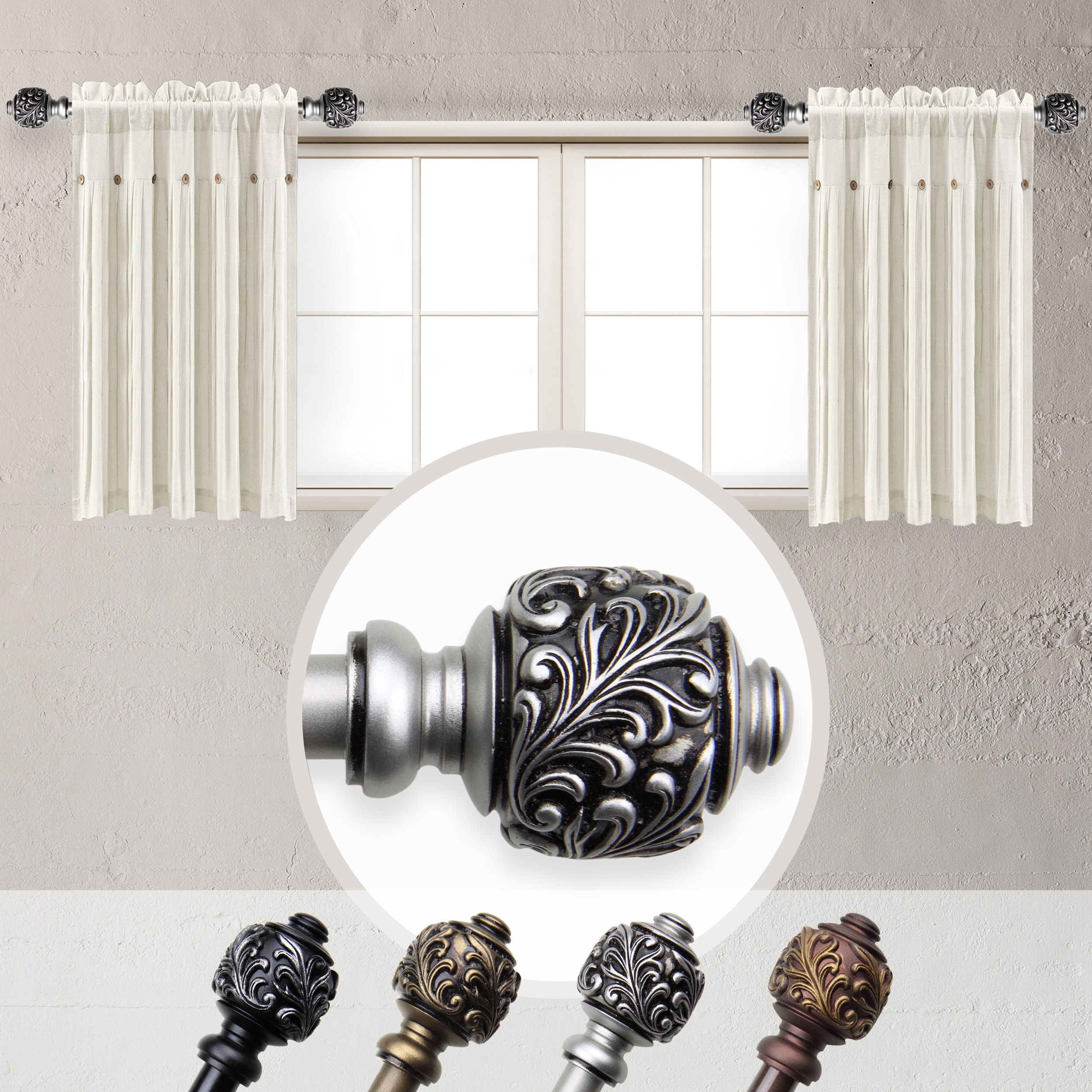 Hart & Harlow L-SIDE063-09-5 Tommy 5/8-in 2 -Pack 12-in to 20-in Satin Nickel Steel Side curtain rod with Finials