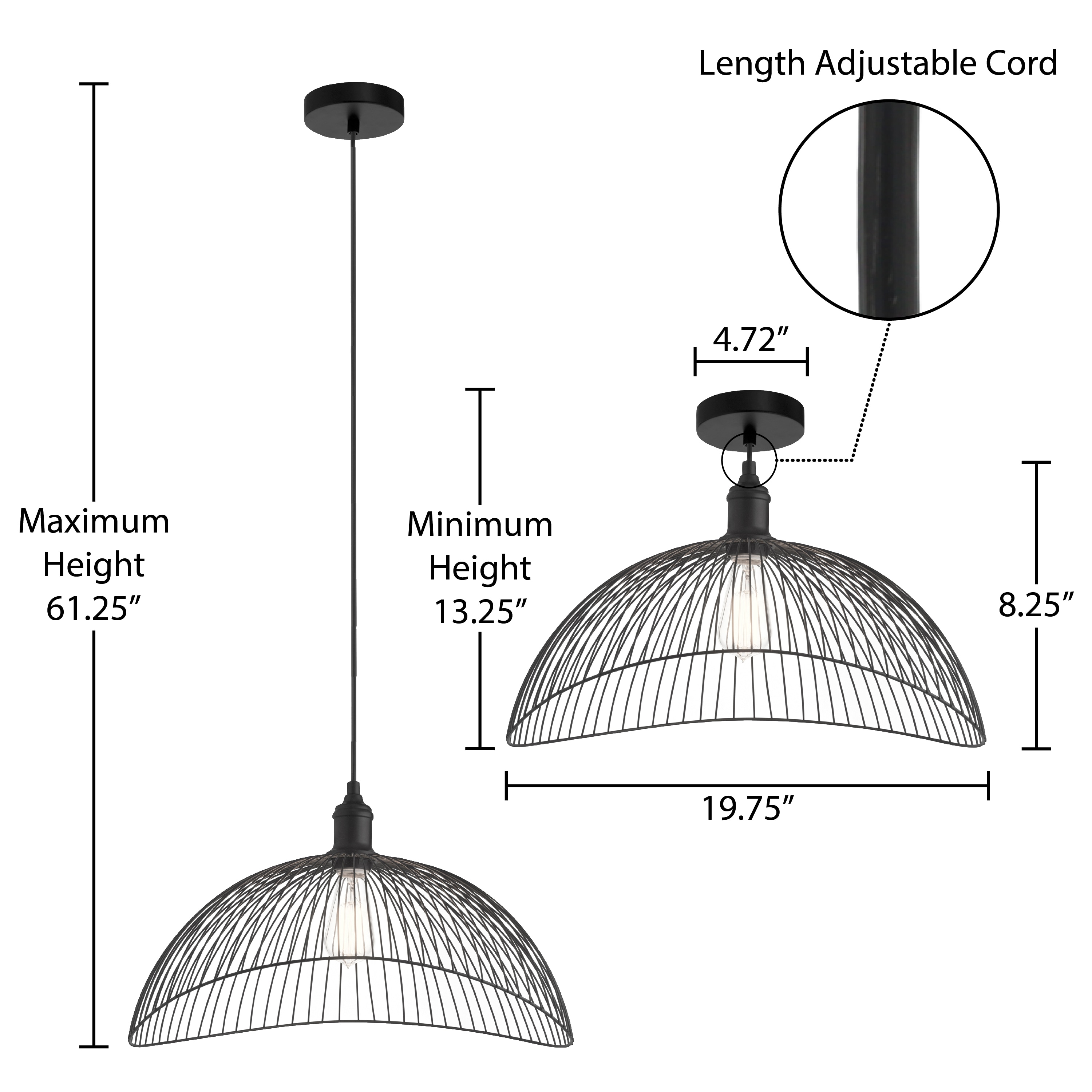 20" Matte Black Metal Geometric Pendant Light