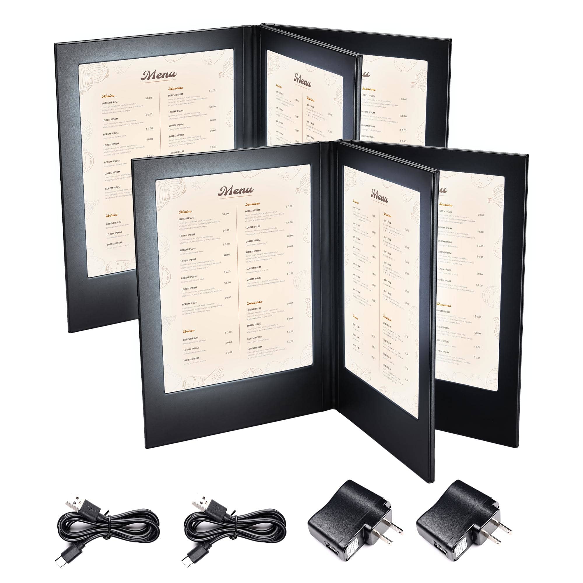 Yescom 26MNC010-4PL811X2-LO WeChef LED Backlit Menu Holder Cover Folding Panel 4 View 8x11IN Paper 2 Pack
