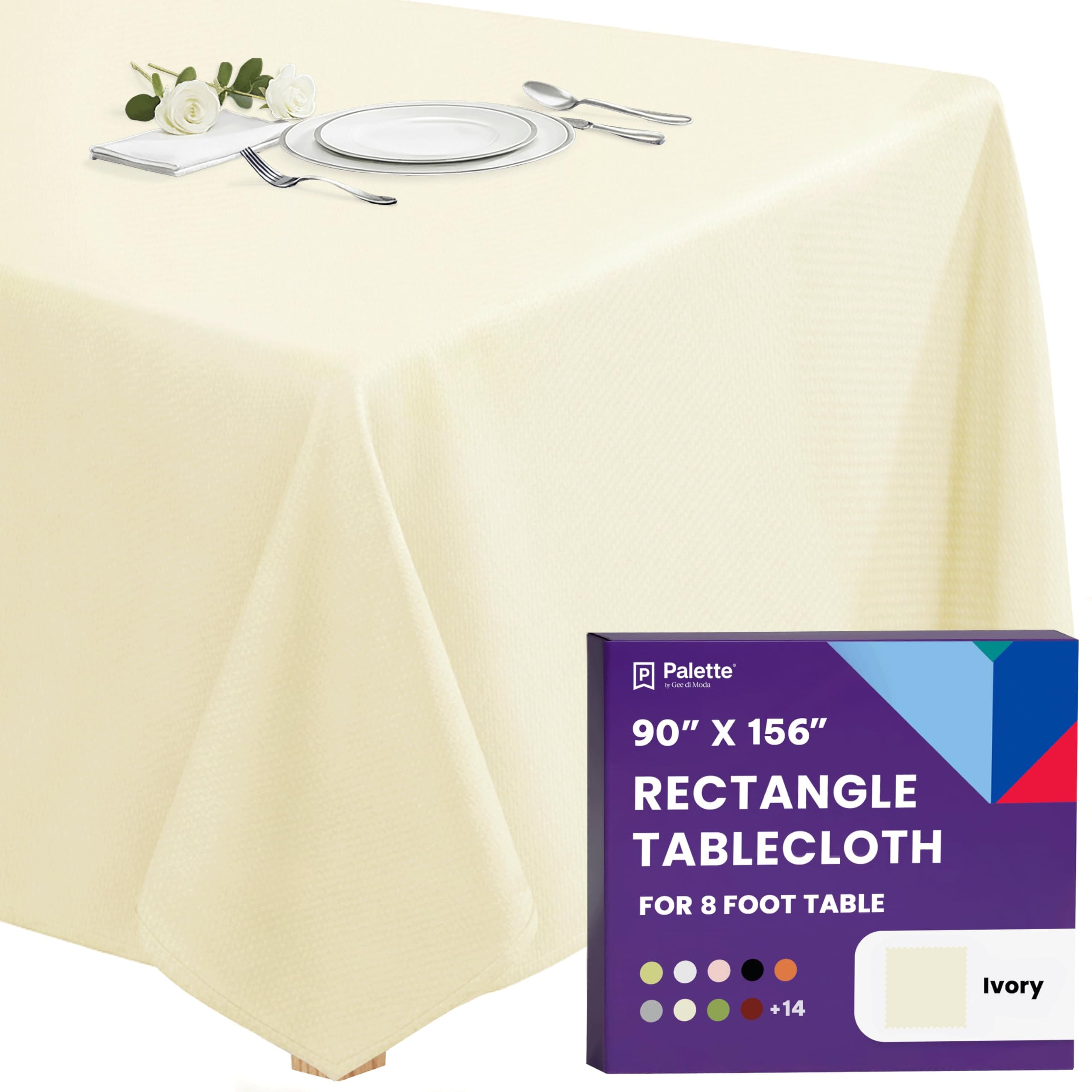 Gee Di Moda  Rectangle Tablecloth - 90 x 156 Inch Ivory Rectangle Table Cloth - Heavy Duty Washable Fabric - for Buffet Table Holiday Party Dinner Wedding and Baby Shower