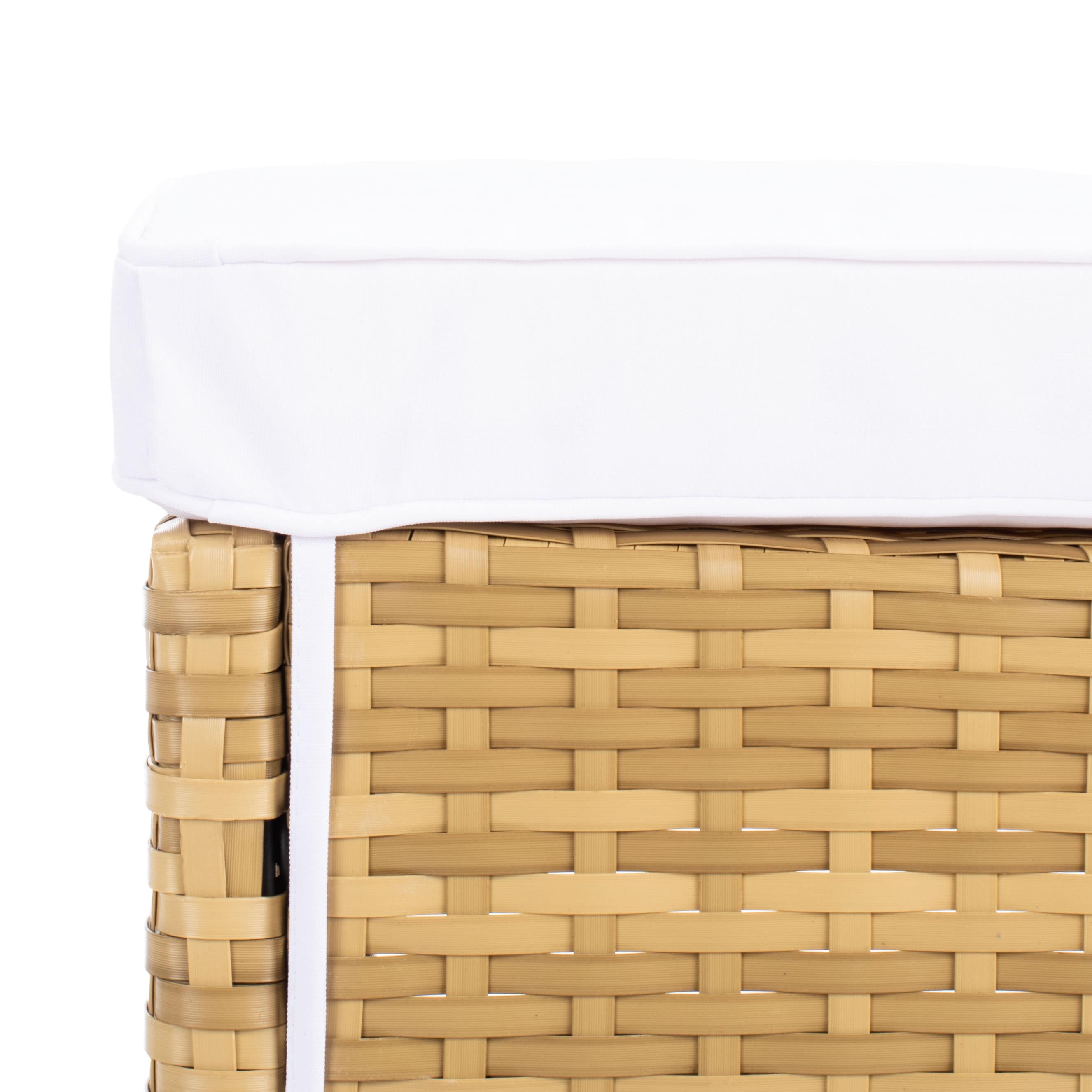 Safavieh PAT7502D Horus 7 -Piece Natural Wicker Patio Dining Set Steel Rectangle Table with 6 White Cushions Stationary Chairs
