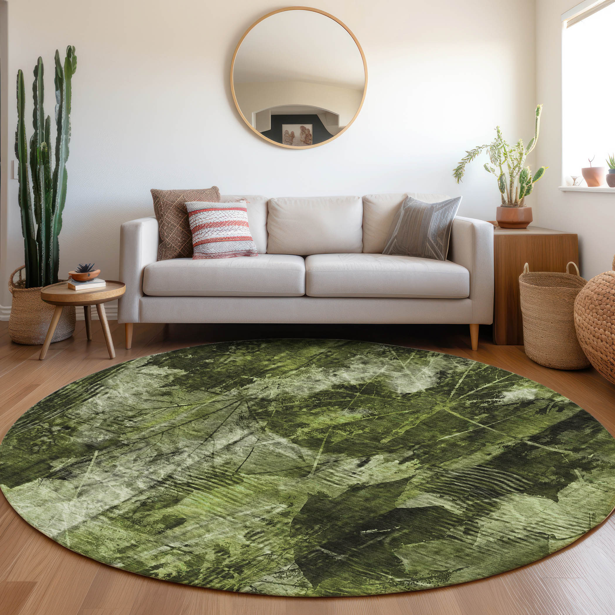 Addison Rugs ACN560GE8RO Chantille ACN560GE 8 x 8 (ft) Polyester Green Round Indoor/Outdoor Abstract Farmhouse/Cottage Machine washable Area rug