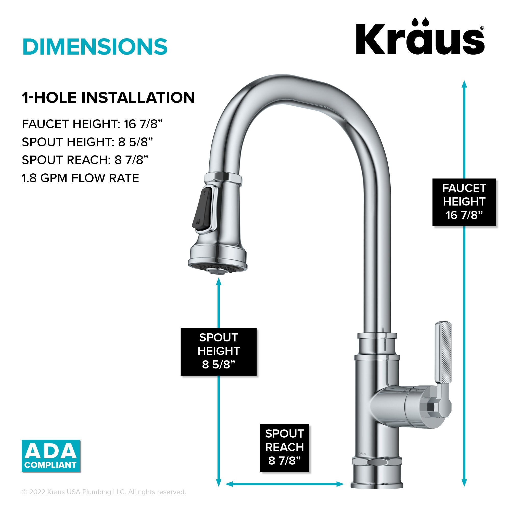 Chrome Industrial Pull-Down Single Handle Kitchen Faucet