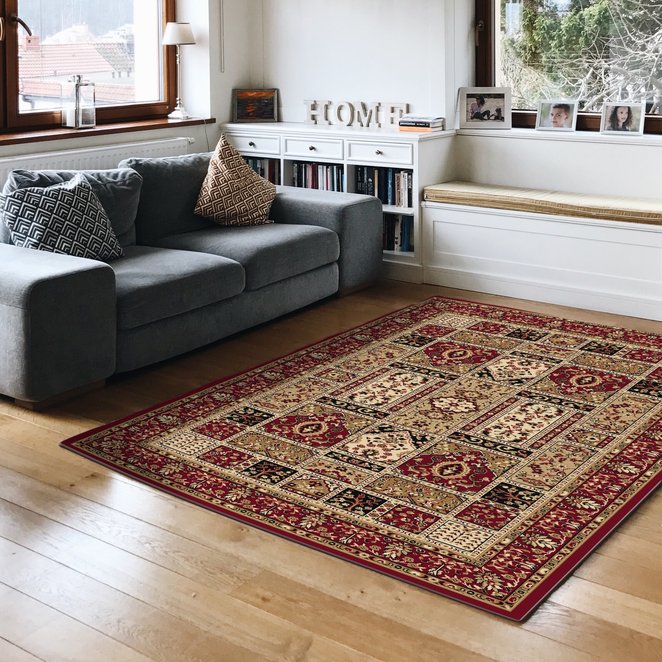 Traditional Red and Beige Synthetic 5' x 7' Kids Area Rug