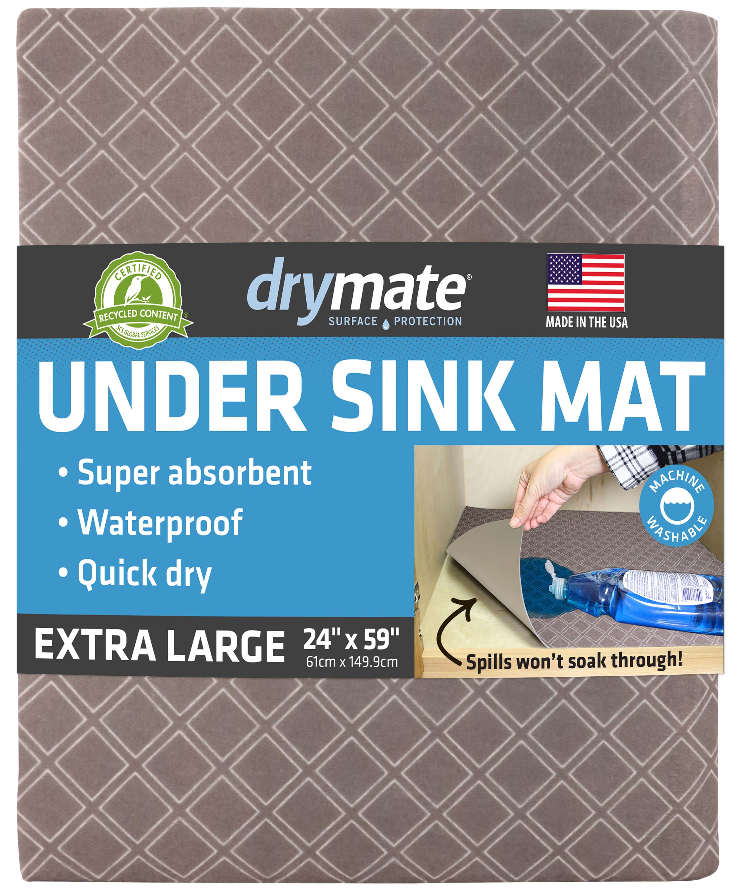 Drymate USM2459TDSPB Under the Sink Cabinet Mat Liner 24-Inches x 59-in Taupe Cabinet mat