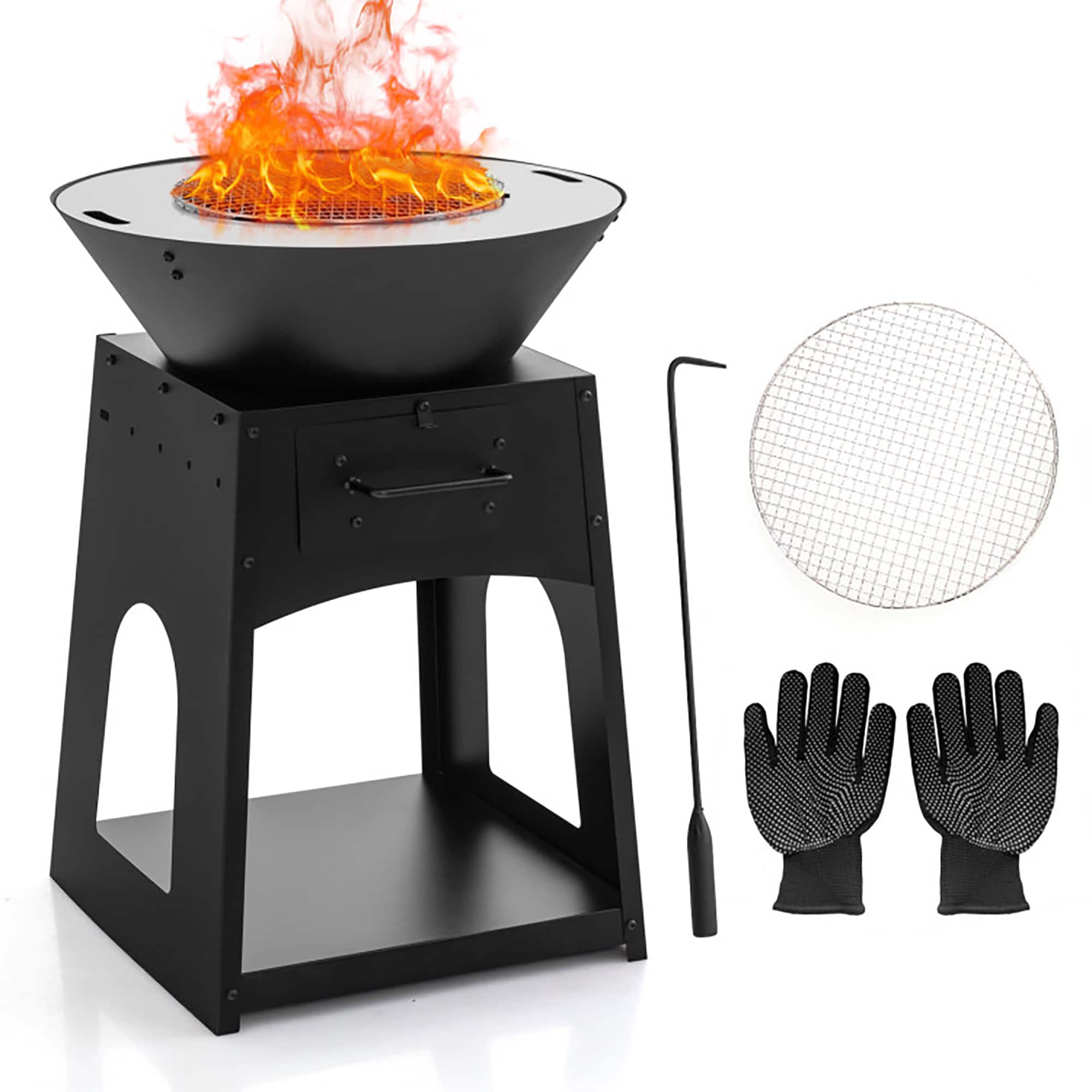 CASAINC WF-D0102HHC9QU-AA Patio Fire Pit 24-in W Black Stainless steel Wood-Burning Fire Pit