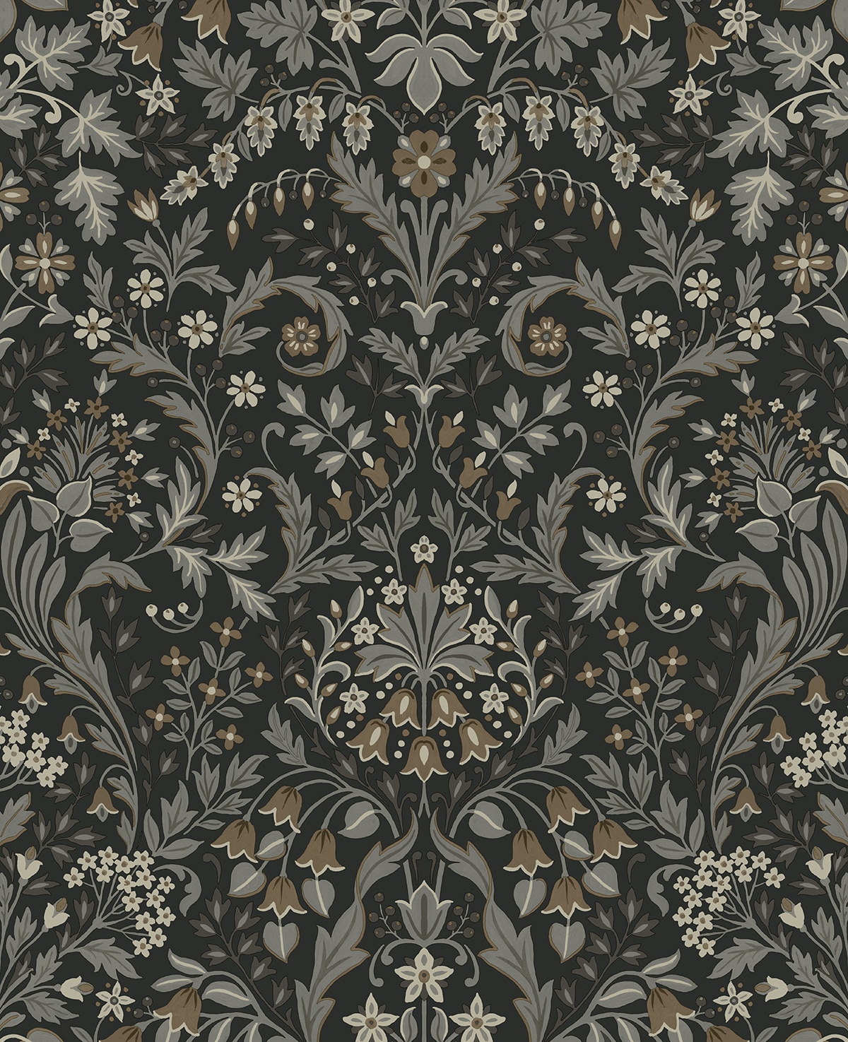 NextWall 30.75-sq ft Charcoal and Pavestone Vinyl Floral Self-adhesive Peel and Stick Wallpaper