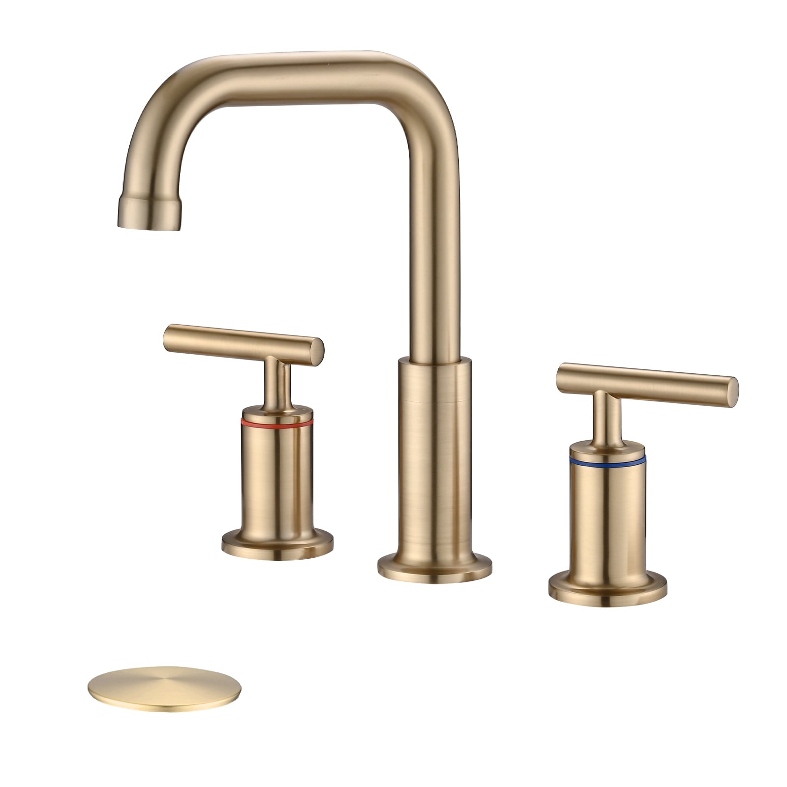 UCLIMAA Brushed Gold Two Handle Widespread Bathroom Sink Faucet with High Arc Swivel Spout and Brass Body