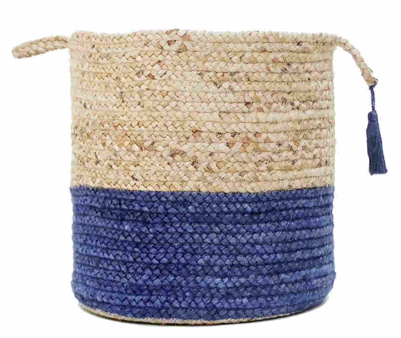 LR Home 9878A0084934J8 ( 17-in W x 17-in H x 17-in D ) Tan/Sapphire Blue Jute Basket