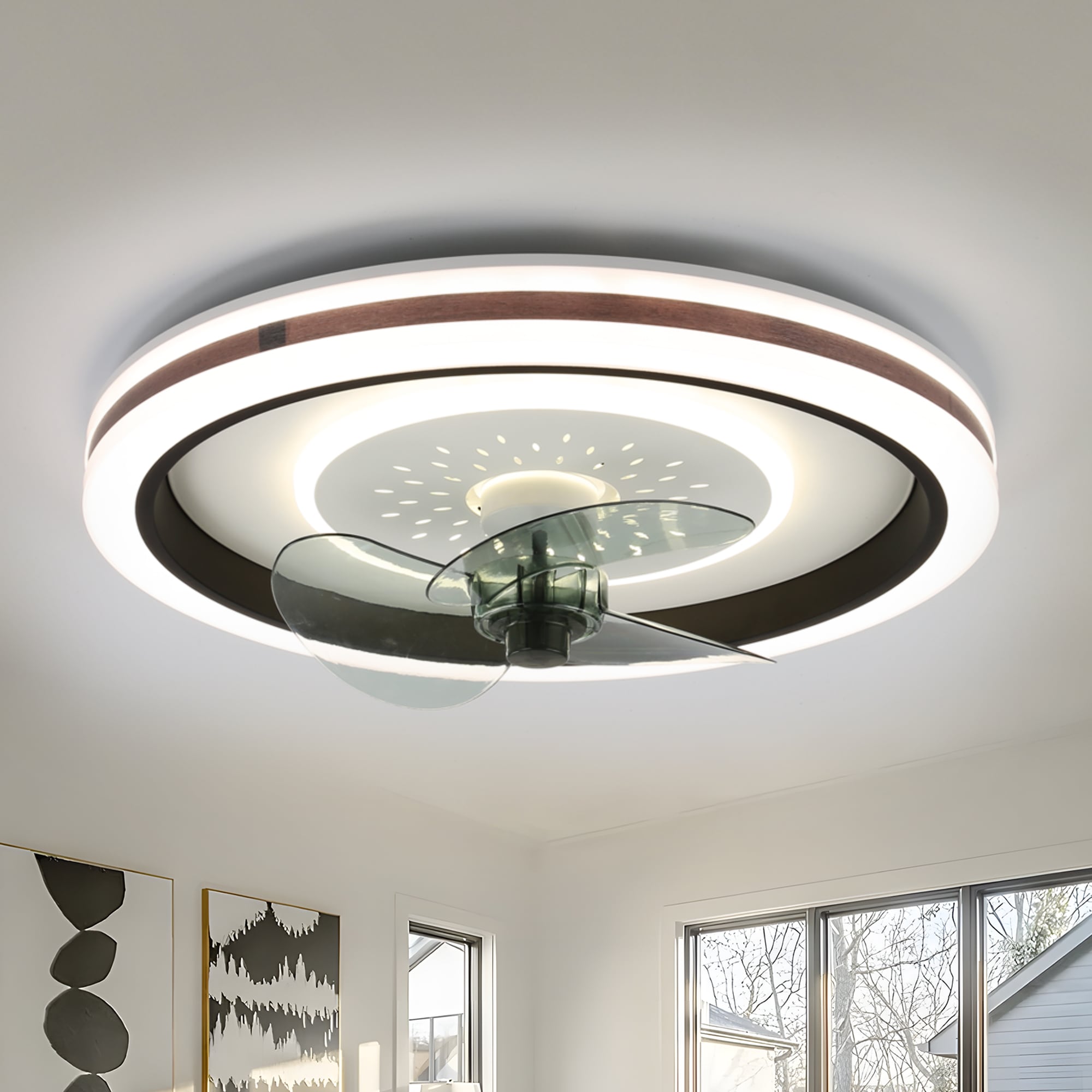 Bella Depot DC2010 19-in Color-Changing Integrated LED Flush Mount Smart White with Clear Blades Fandelier Ceiling Fan With Light - Remote Included ( 3 -Blade )