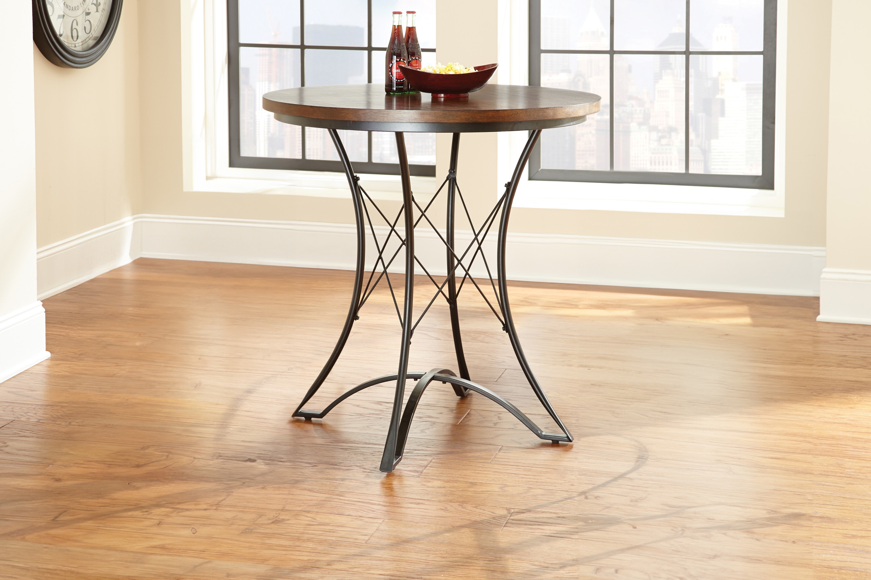 Birch Brown 36" Transitional Round Counter Height Table with Metal Base