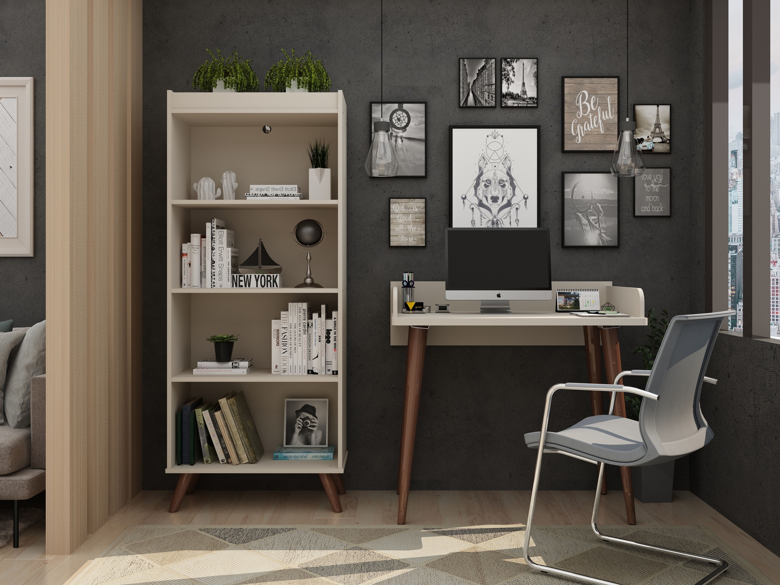 Manhattan Comfort 26PMC6 Hampton 2 -Piece Off White Contemporary/Modern Home Office Furniture Set