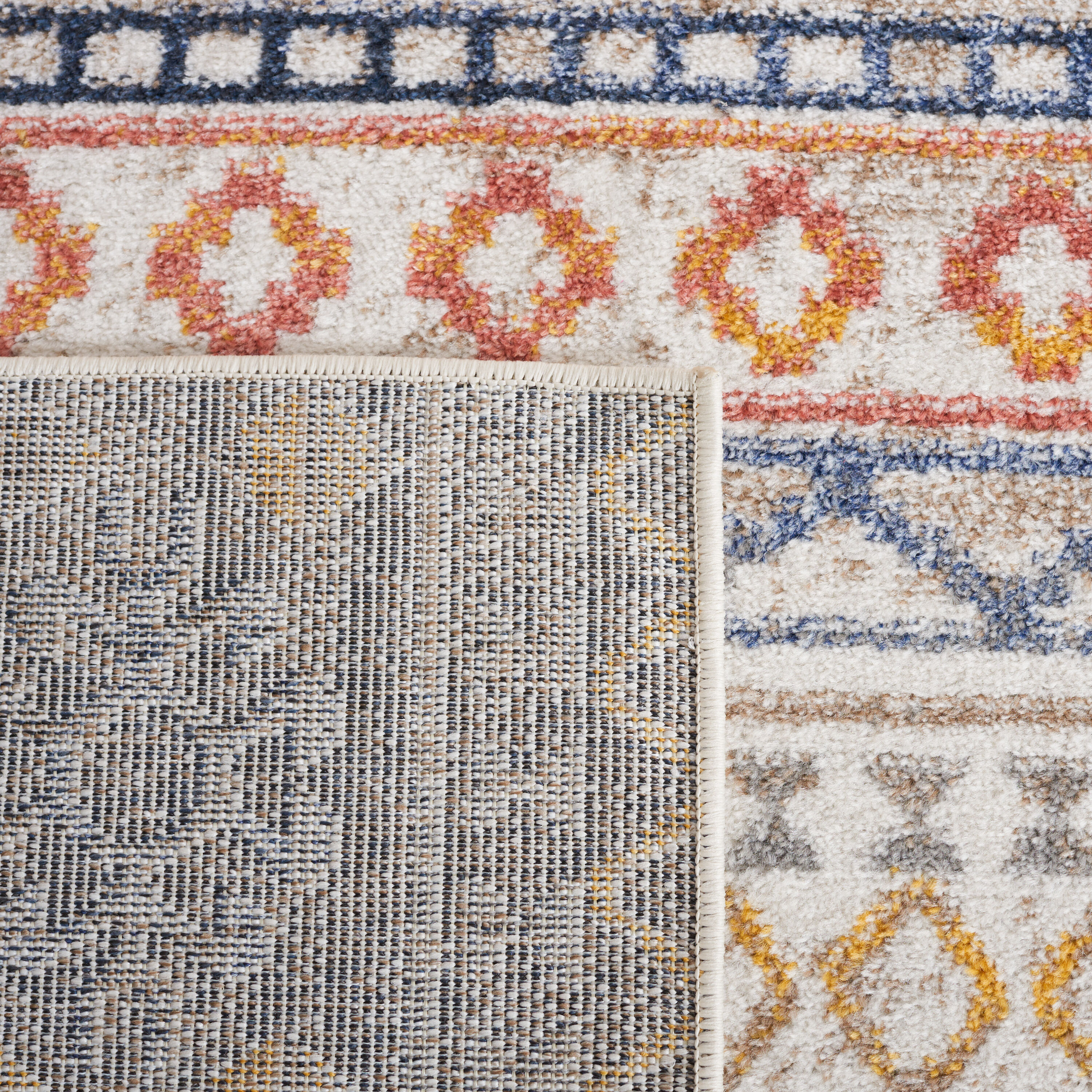 Ivory and Blue Rust Hand-Knotted Synthetic 5' x 8' Area Rug