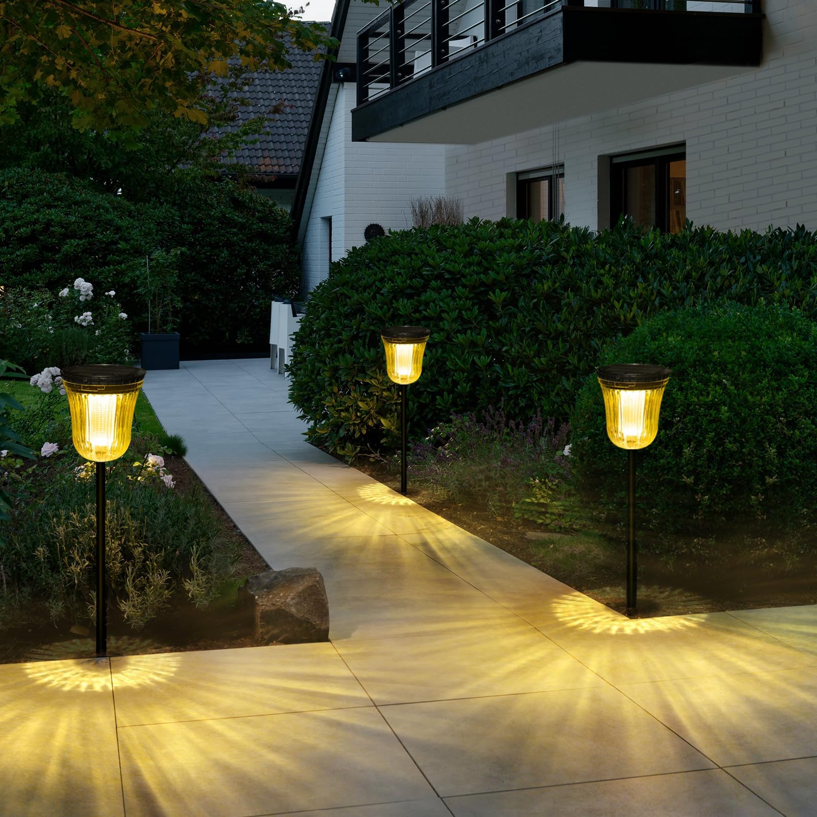 Aoibox  6 Pack 200 Lumens Solar Pathway Lights Outdoor Waterproof 2 Lighting Modes Auto On Off Adjustable Height for Yard Walkway Lawn