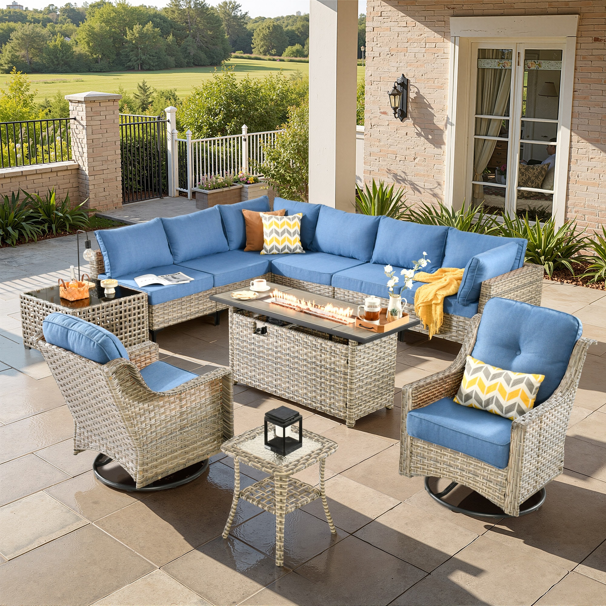 ALTRIGUS 6LCFP8504YZSKT511AL 11 -Piece Wicker Patio Sofa Conversation Set with Blue Cushions