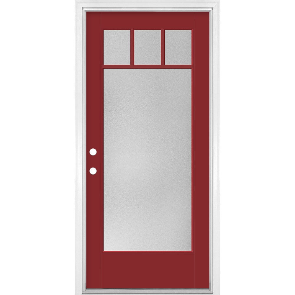 Masonite 1524592 36-in x 80-in x 4-9/16-in Fiberglass Full lite Left-hand inswing Roma Red Painted Prehung Front Door with Brickmould Insulating core
