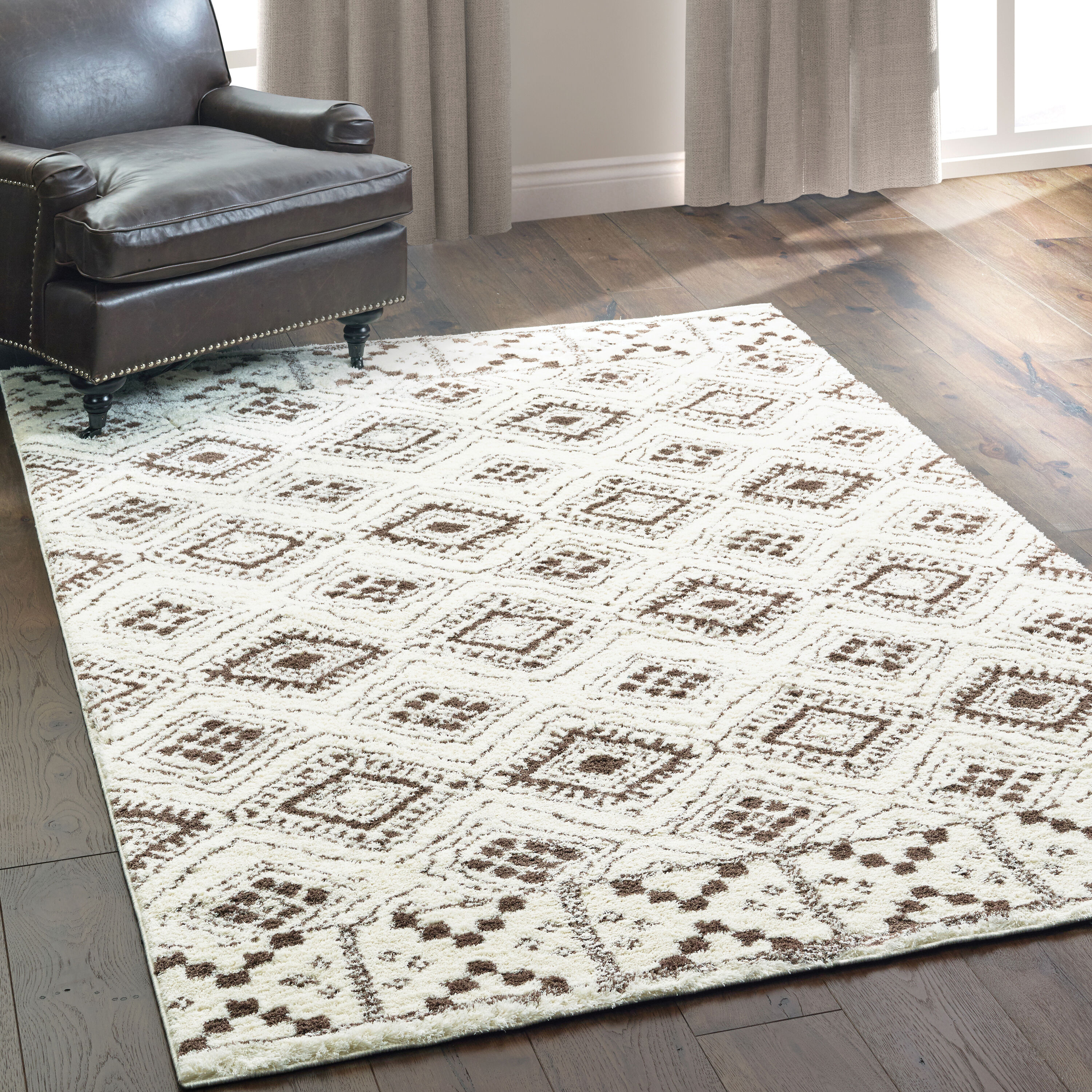 Archer Lane 133VER0W6L Knott 7 x 10 (ft) Polyester Ivory Rectangular Indoor Geometric Moroccan Area rug