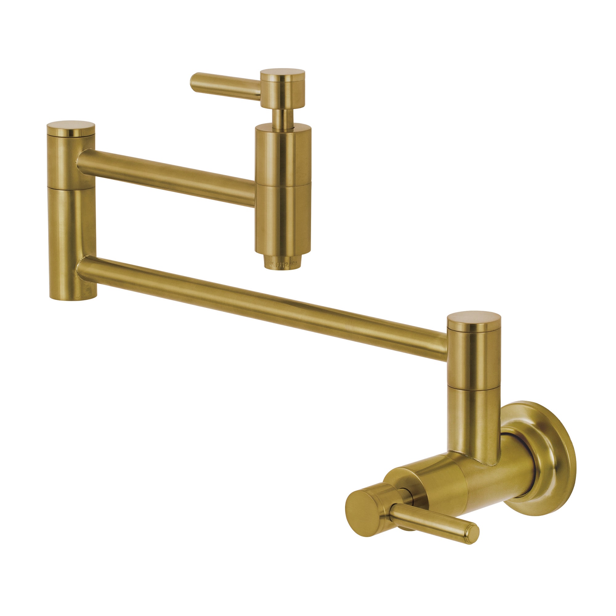 Kingston Brass WLKS8107DL Concord Brushed Brass Double Handle Wall-mount Pot Filler Kitchen Faucet