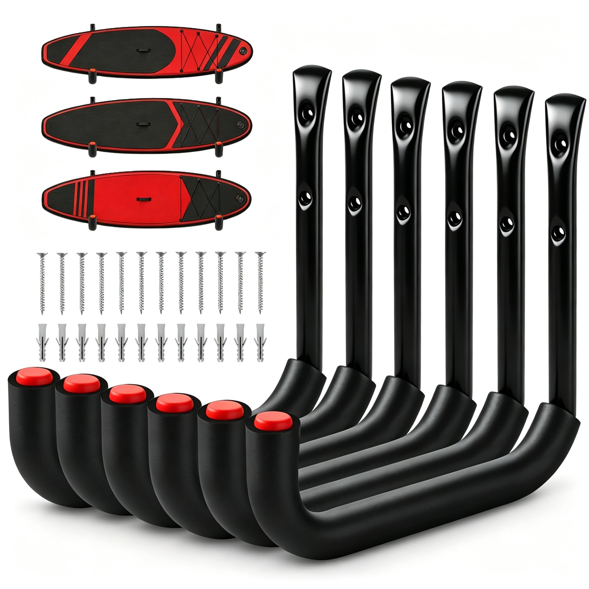 MOEPISY 6 Pack Heavy Duty Garage Wall Hooks 9.8 Inch EVA Padded Steel Utility Hangers for Ladders Bikes Folding Chairs Garden Hoses Tools and Bulky Equipment Up to 66 LB Each